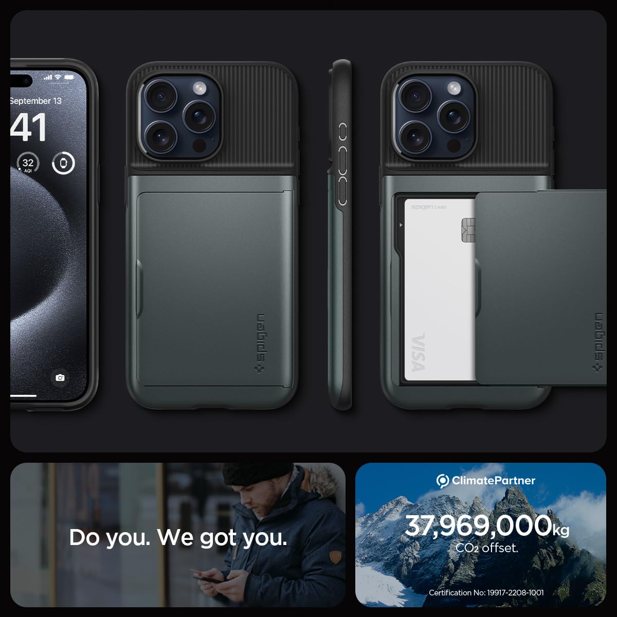 Foto 8 pulgar | Funda Spigen Slim Armor Cs Para Iphone 15 Pro, Color Verde Abismo - Venta Internacional.