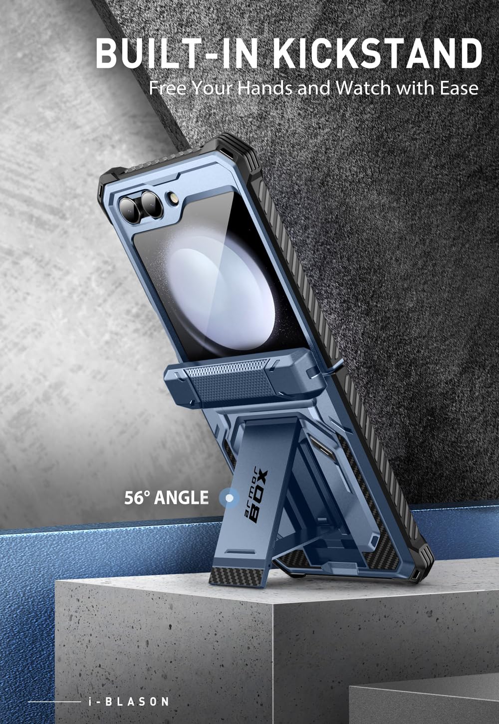 Foto 6 pulgar | Funda De Teléfono I-blason Armorbox Con Soporte Para Samsung Galaxy Z Flip 5, Color Azul - Venta Internacional.