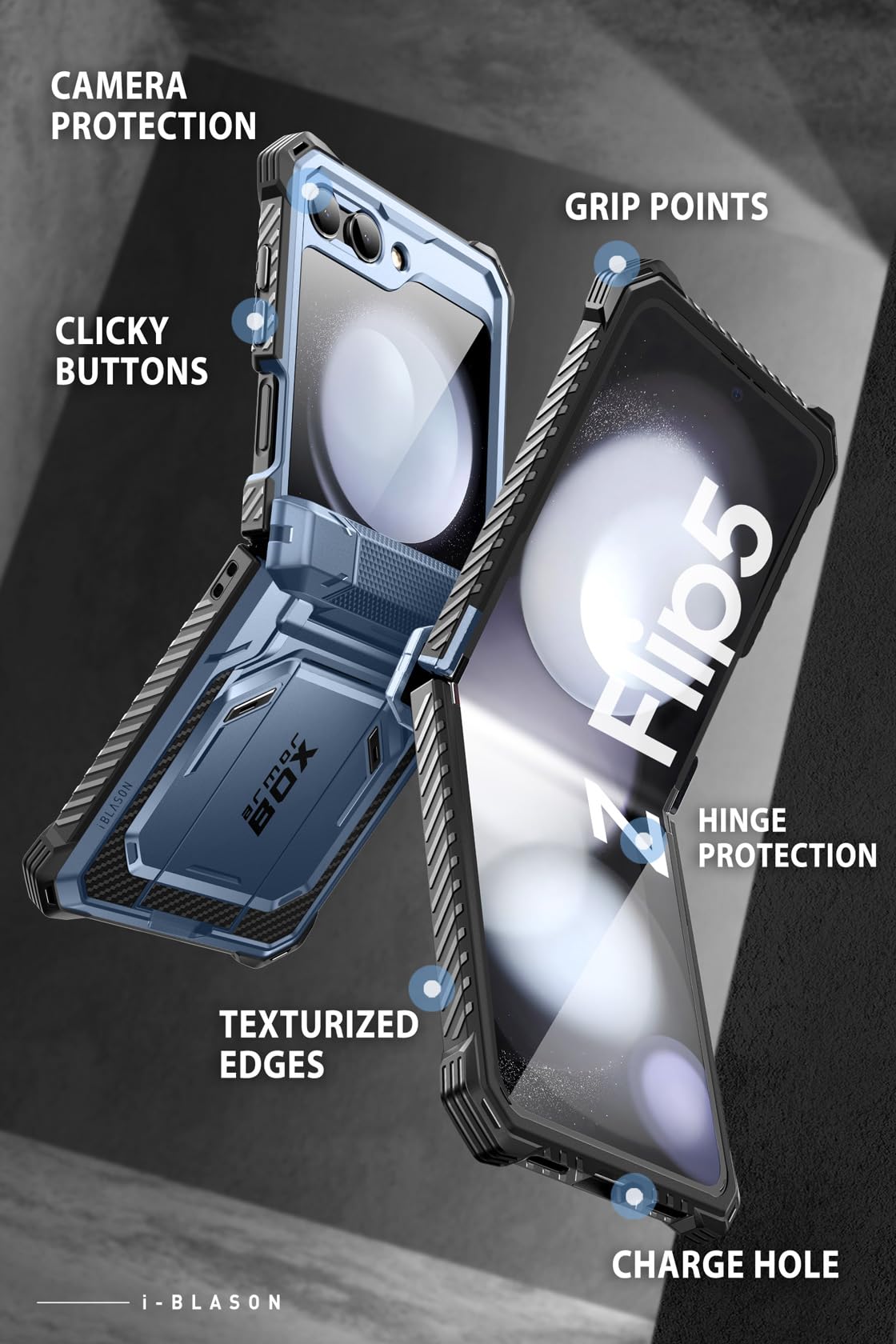 Foto 8 pulgar | Funda De Teléfono I-blason Armorbox Con Soporte Para Samsung Galaxy Z Flip 5, Color Azul - Venta Internacional.