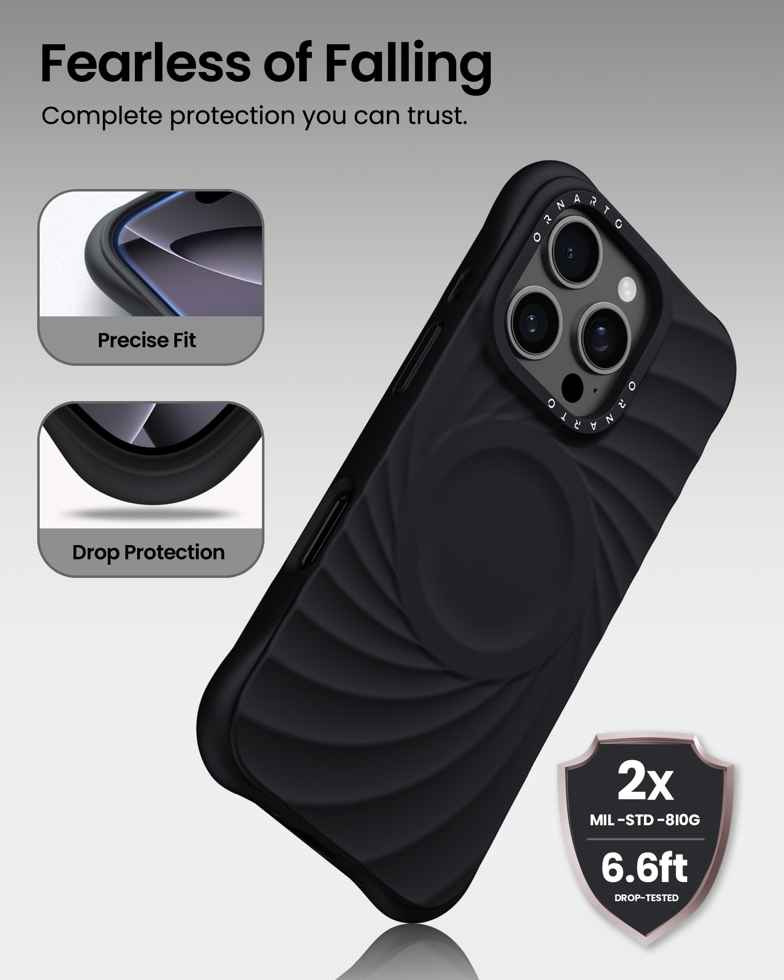 Foto 4 pulgar | Funda Ornarto Vortuxe Para Iphone 16 Pro De 6.3 Pulgadas, Negra - Venta Internacional.