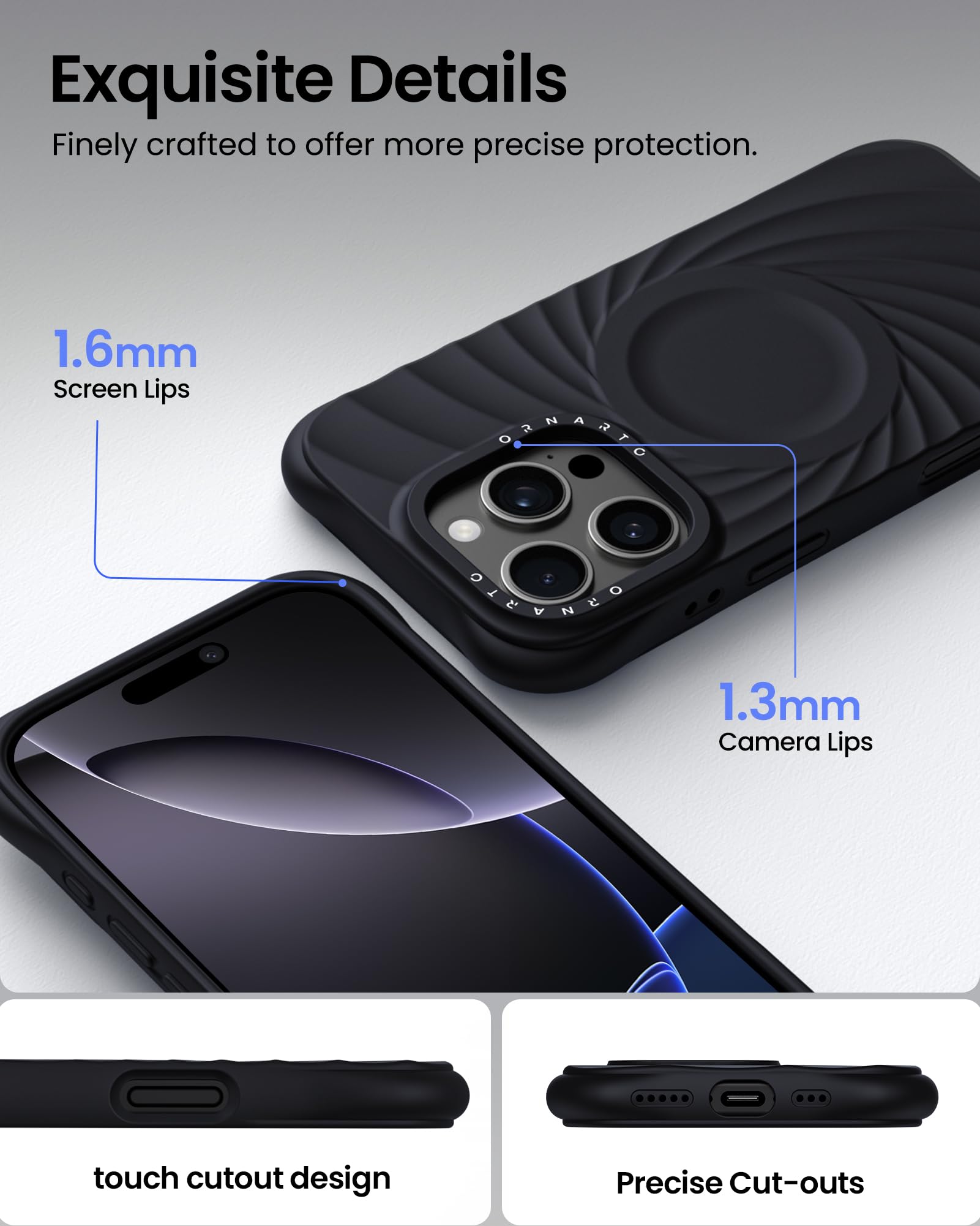Foto 5 pulgar | Funda Ornarto Vortuxe Para Iphone 16 Pro De 6.3 Pulgadas, Negra - Venta Internacional.