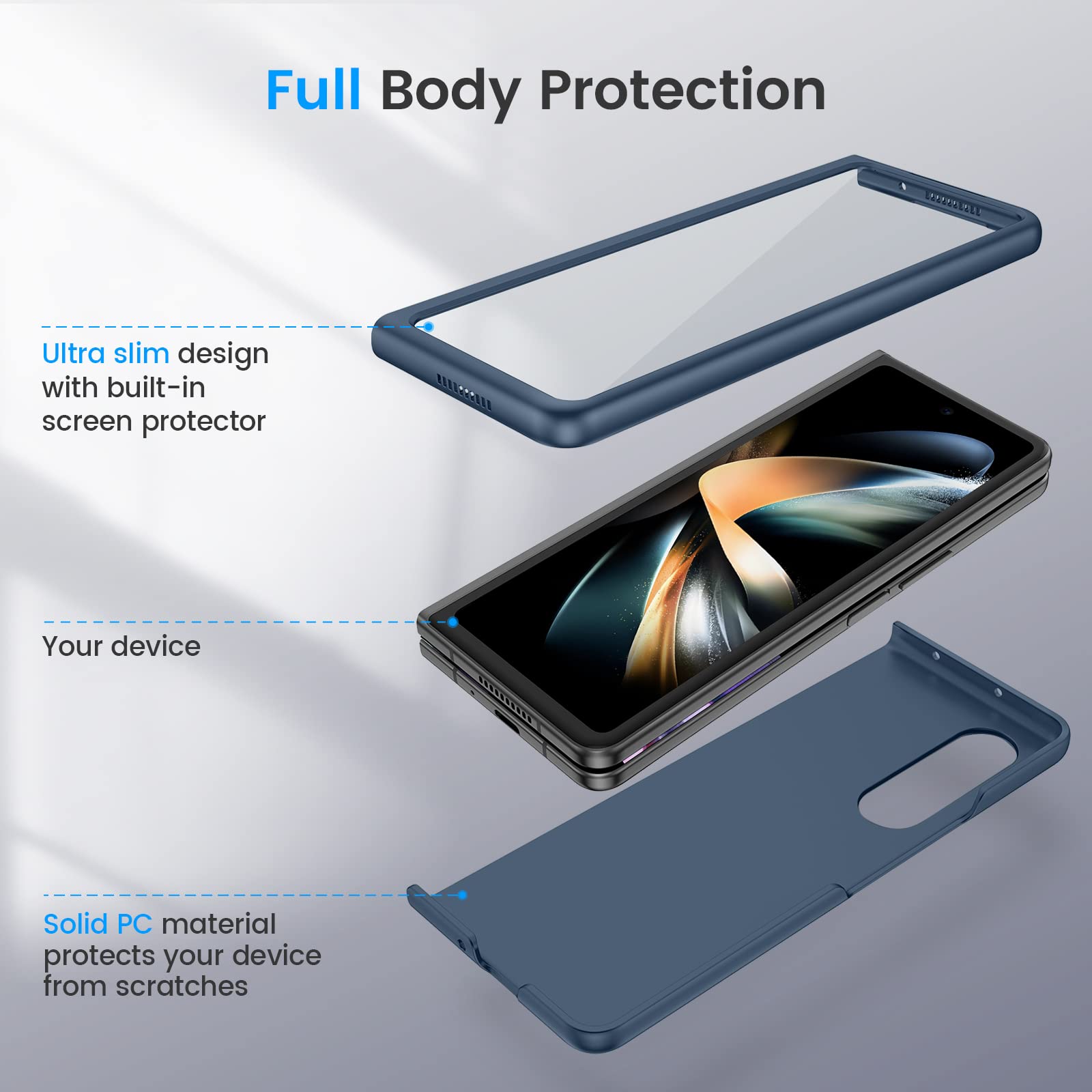 Foto 3 pulgar | Funda De Teléfono Ruky Para Samsung Galaxy Z Fold 4 De Cuerpo Completo, Azul Oscuro - Venta Internacional.