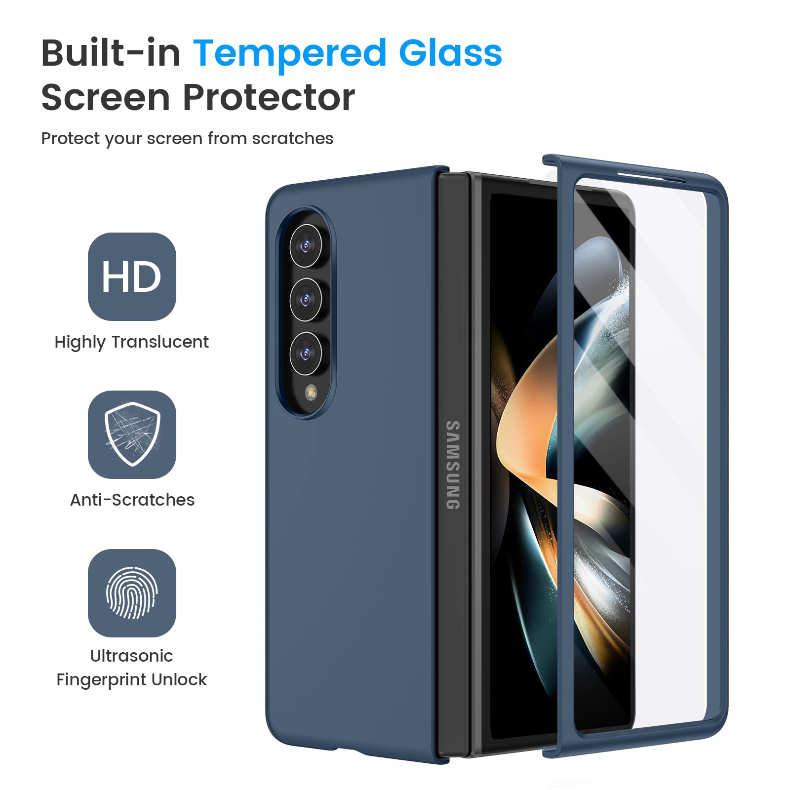 Foto 7 pulgar | Funda De Teléfono Ruky Para Samsung Galaxy Z Fold 4 De Cuerpo Completo, Azul Oscuro - Venta Internacional.