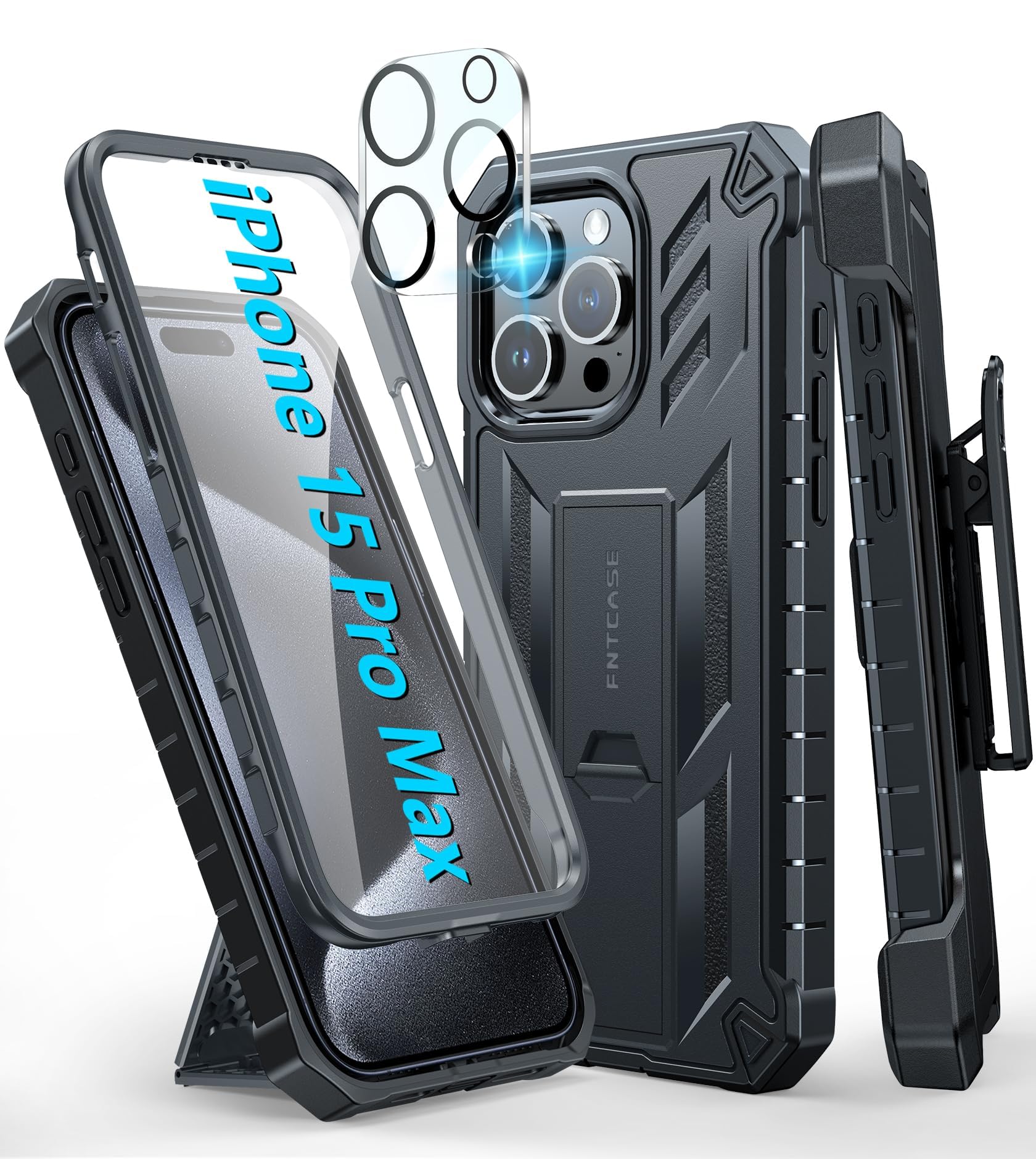 Foto 2 pulgar | Funda De Teléfono Fntcase Para Iphone 15 Pro Max Con Clip Para Cinturón Negra - Venta Internacional.