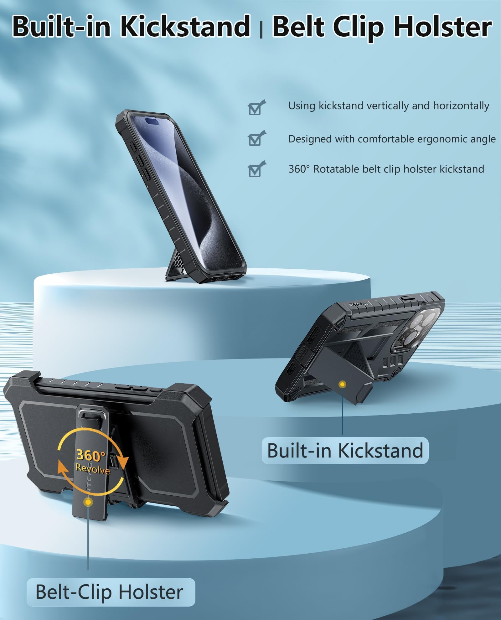 Foto 4 pulgar | Funda De Teléfono Fntcase Para Iphone 15 Pro Max Con Clip Para Cinturón Negra - Venta Internacional.