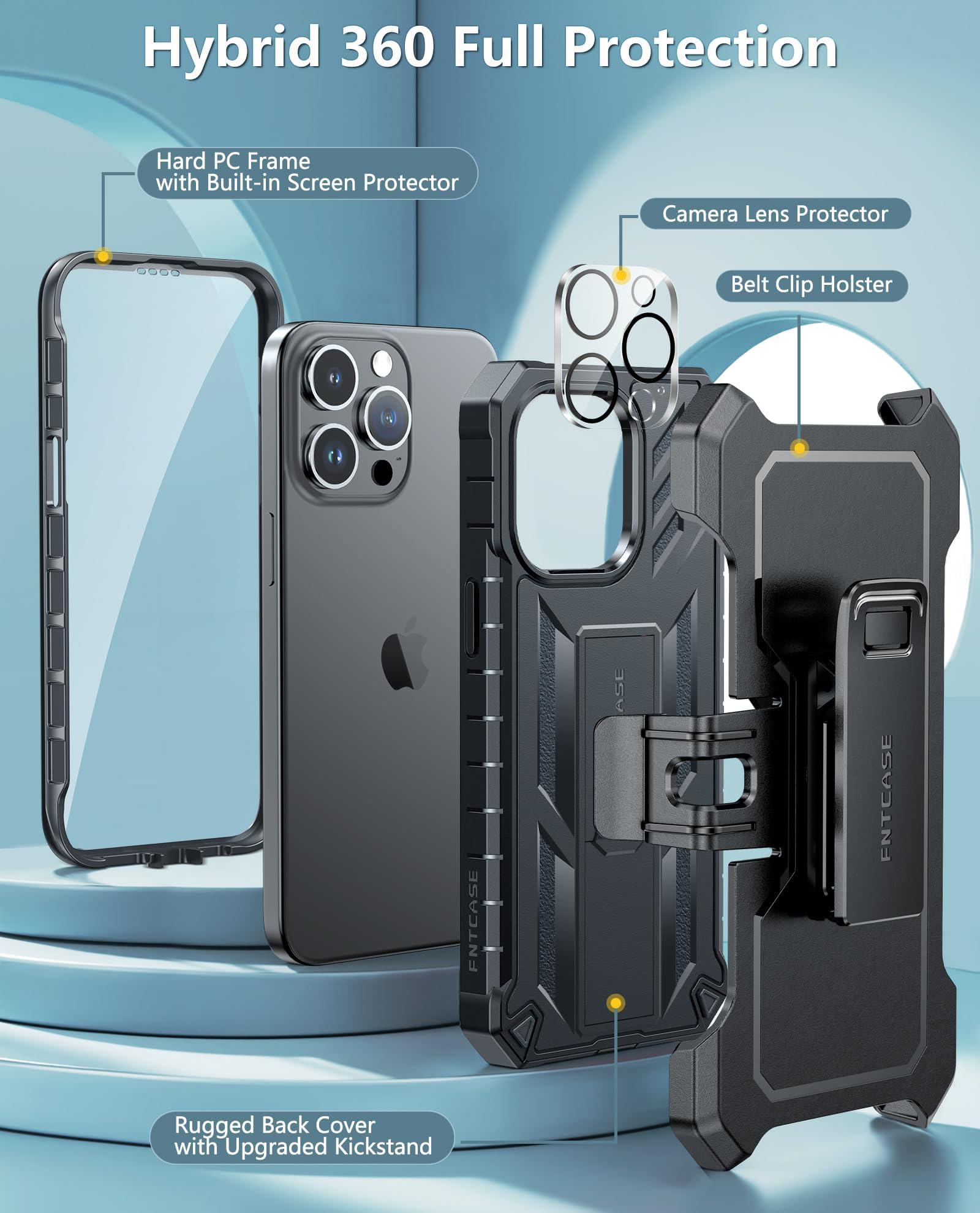 Foto 5 pulgar | Funda De Teléfono Fntcase Para Iphone 15 Pro Max Con Clip Para Cinturón Negra - Venta Internacional.