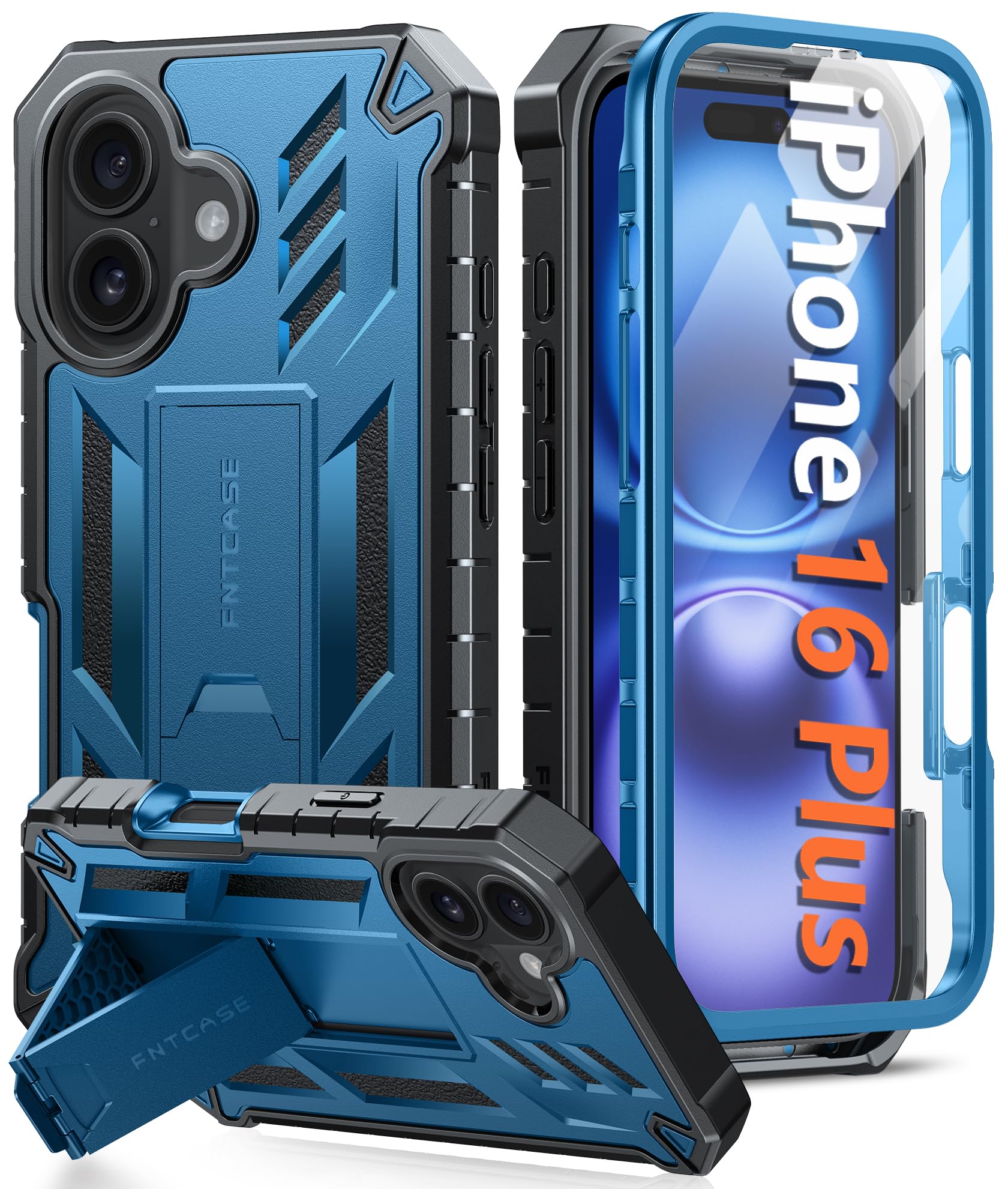 Funda De Teléfono Fntcase Para Iphone 16 Plus Con Soporte Azul - Venta Internacional.