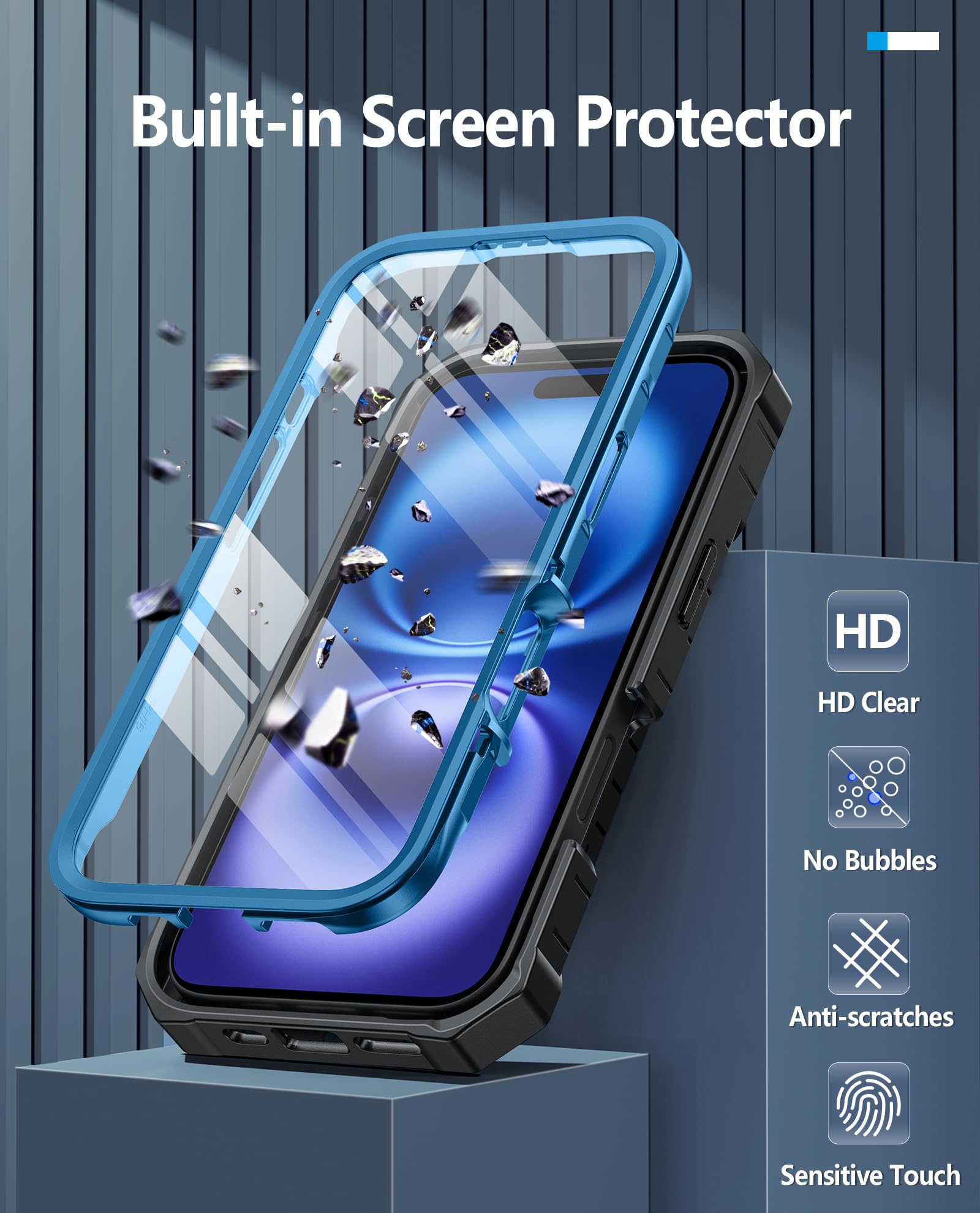 Foto 6 pulgar | Funda De Teléfono Fntcase Para Iphone 16 Plus Con Soporte Azul - Venta Internacional.
