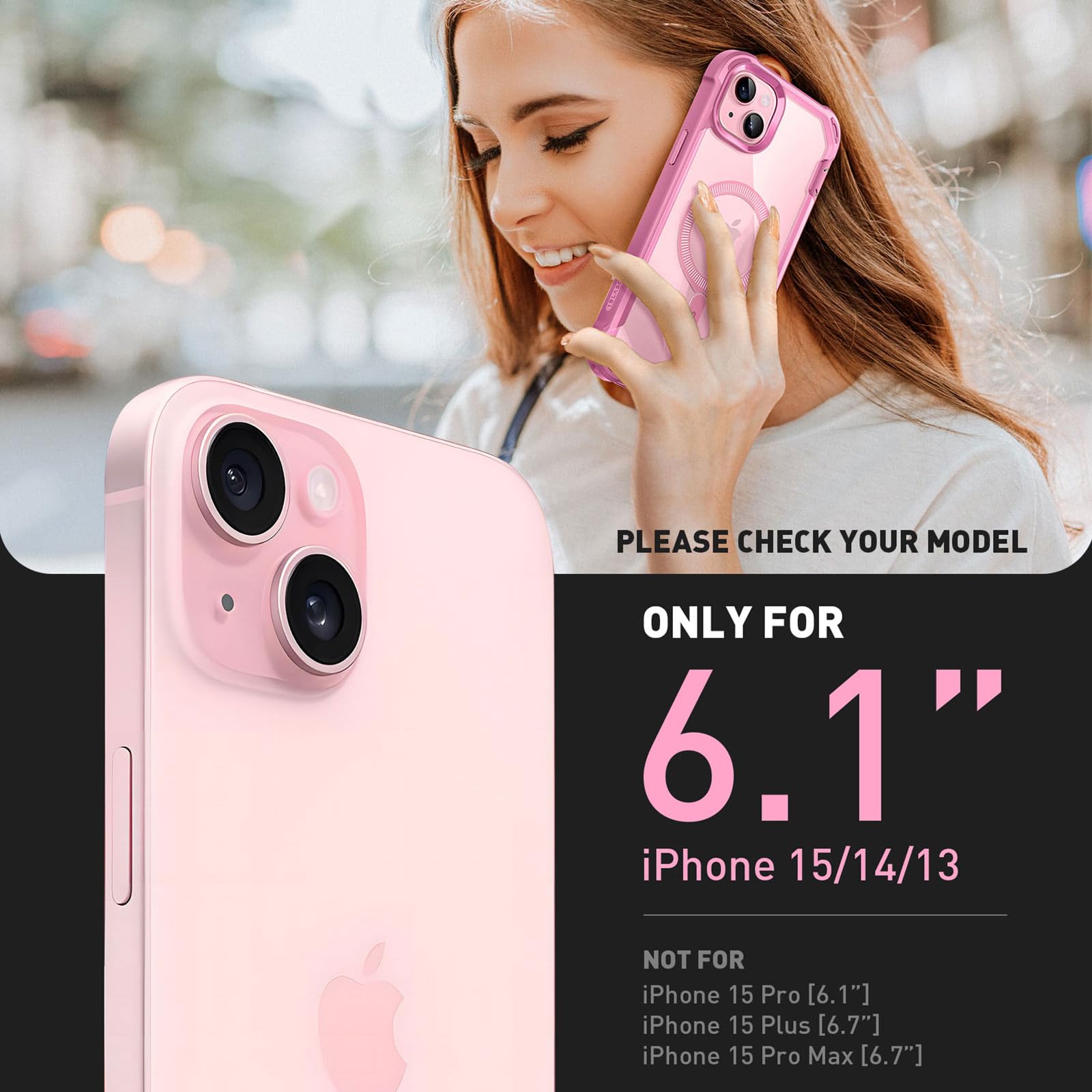 Foto 3 pulgar | Funda De Teléfono I-blason Aresmag Para Iphone 15/14/13 [6.1 Pulgadas] Rosa - Venta Internacional.