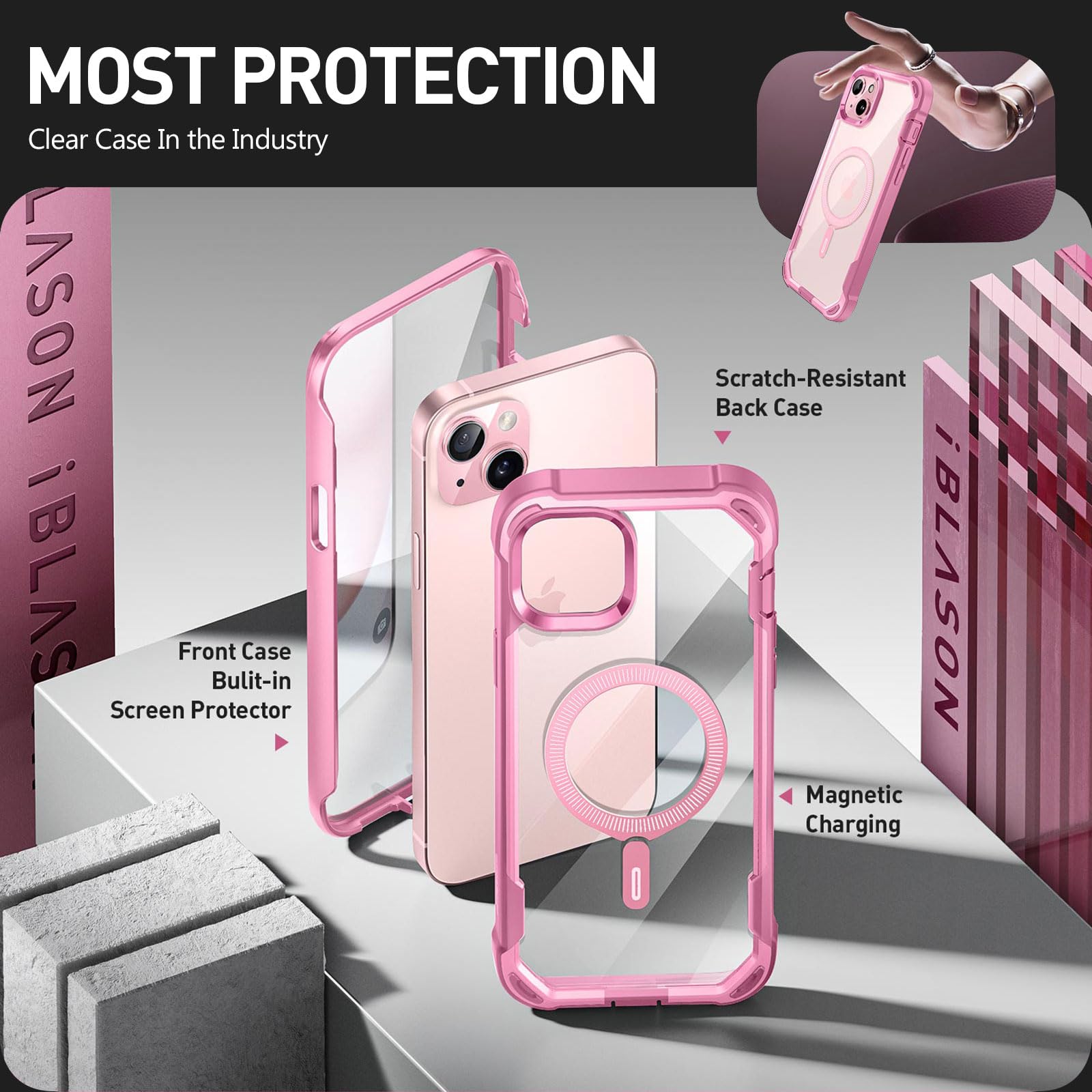 Foto 6 pulgar | Funda De Teléfono I-blason Aresmag Para Iphone 15/14/13 [6.1 Pulgadas] Rosa - Venta Internacional.