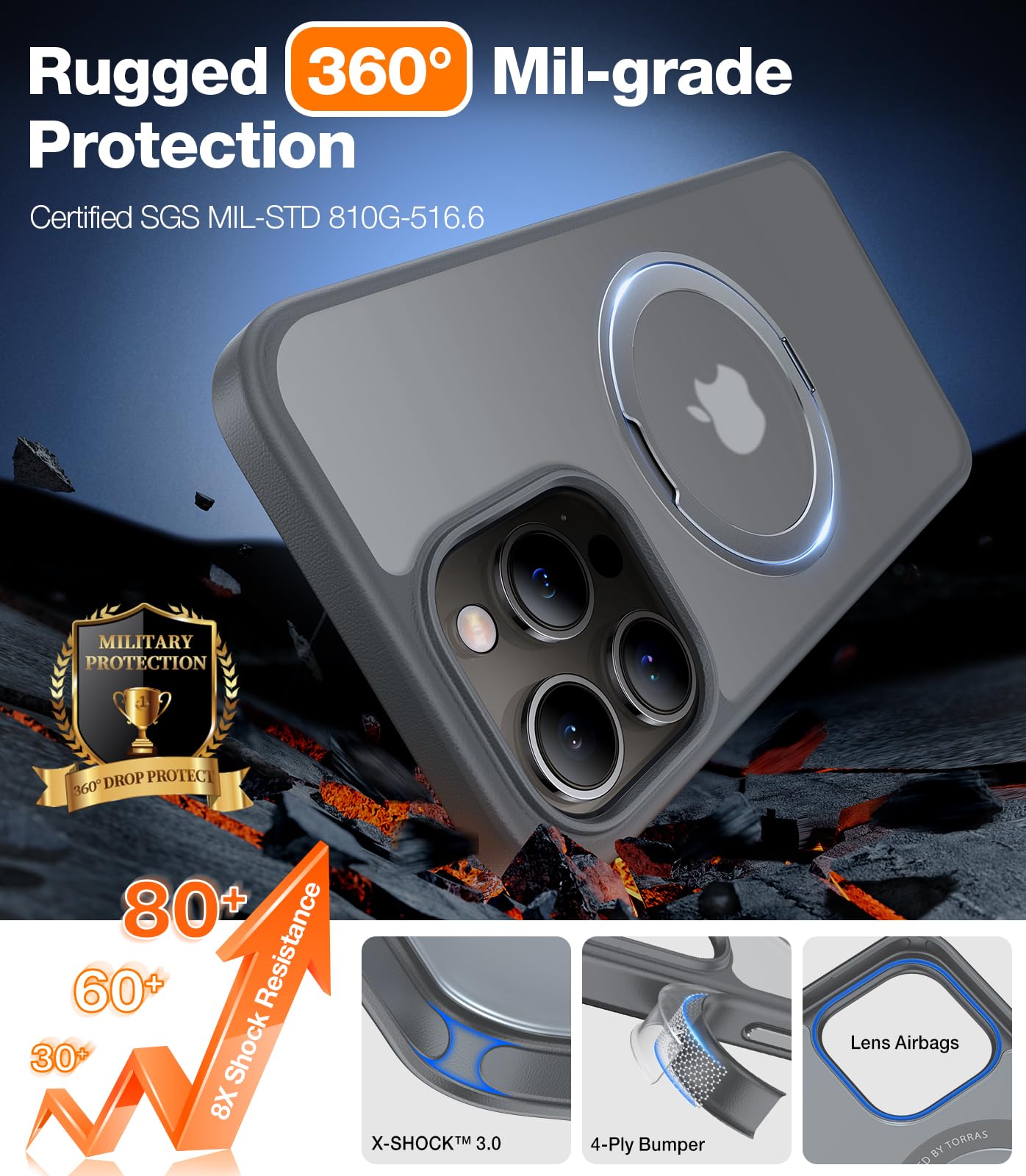 Foto 7 pulgar | Funda Para Teléfono Torras Con Anillo Magnético Giratorio De 360° Para Iphone 15 Pro Max - Venta Internacional.