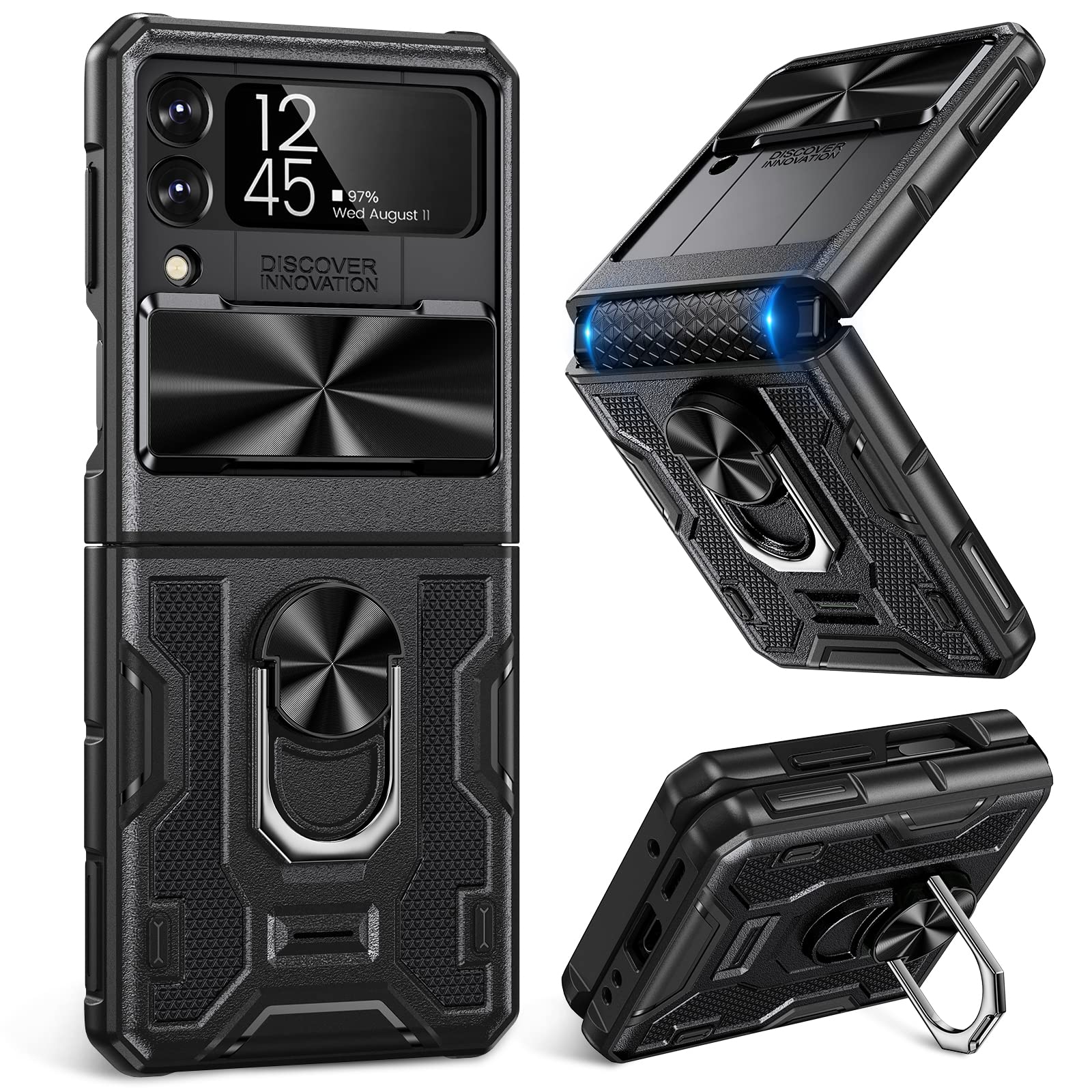 Foto 2 pulgar | Funda De Teléfono Caka Para Samsung Galaxy Z Flip 3 Con Soporte, Color Negro - Venta Internacional.