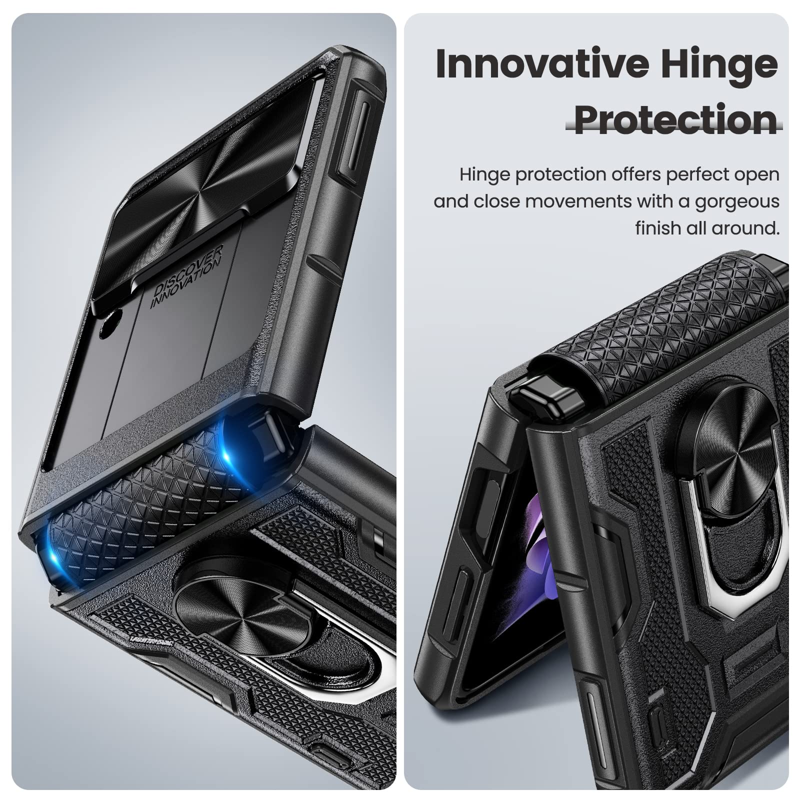 Foto 4 pulgar | Funda De Teléfono Caka Para Samsung Galaxy Z Flip 3 Con Soporte, Color Negro - Venta Internacional.