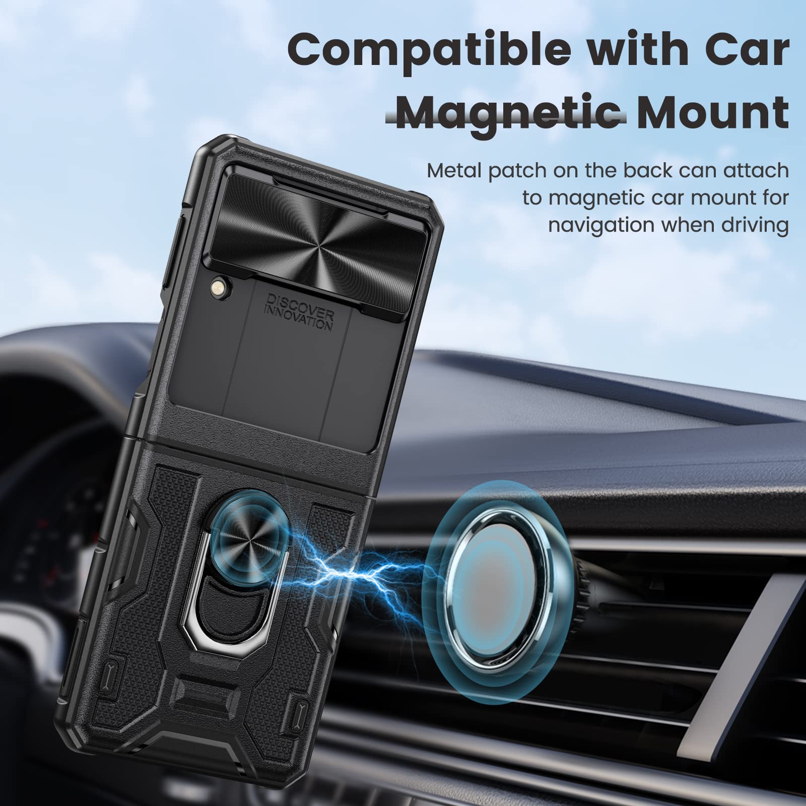 Foto 5 | Funda De Teléfono Caka Para Samsung Galaxy Z Flip 3 Con Soporte, Color Negro - Venta Internacional.