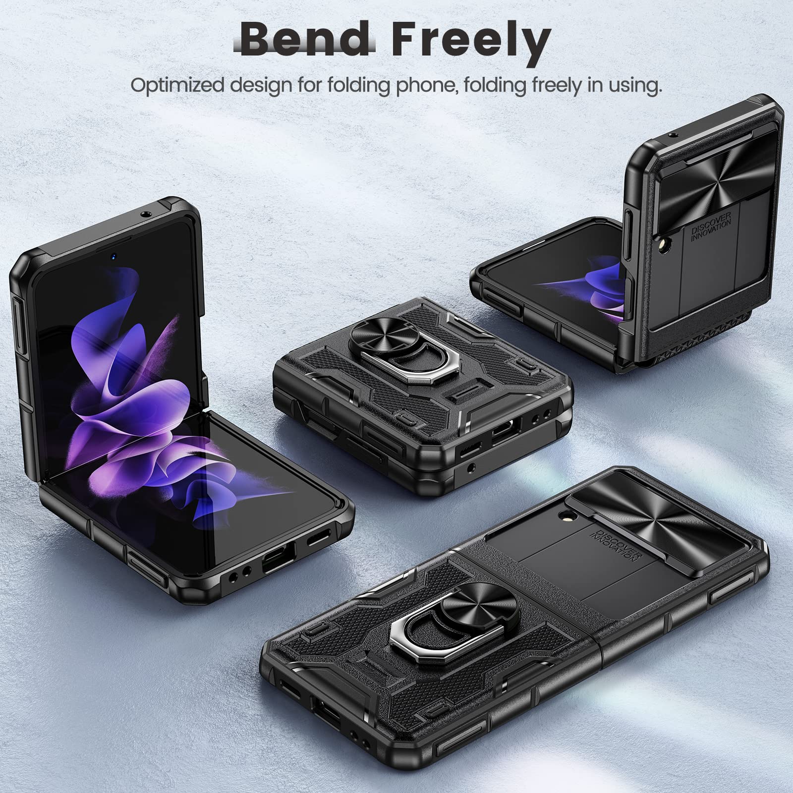 Foto 7 pulgar | Funda De Teléfono Caka Para Samsung Galaxy Z Flip 3 Con Soporte, Color Negro - Venta Internacional.