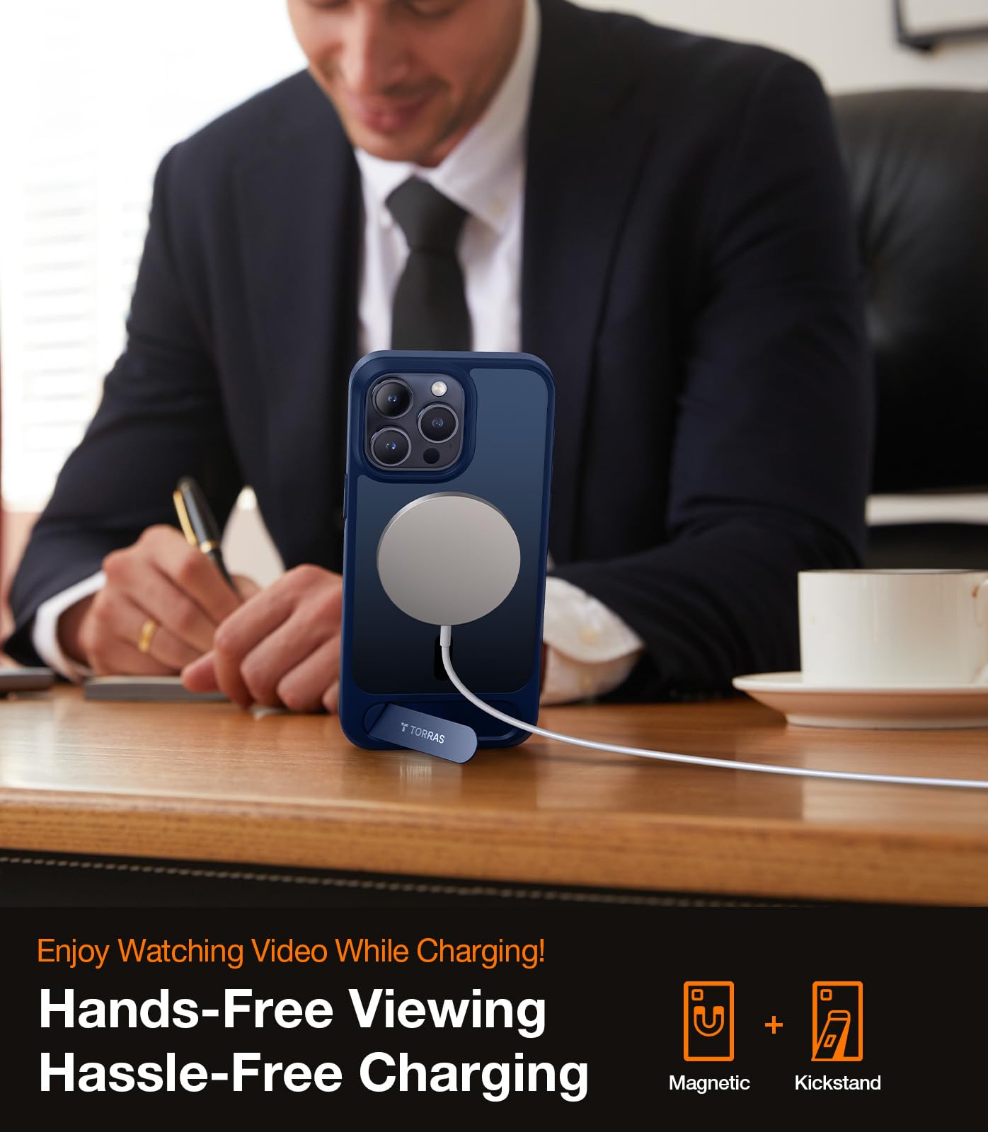 Foto 3 pulgar | Funda Para Teléfono Torras Con Soporte Magnético Mejorado Para Iphone 15 Pro, Azul - Venta Internacional.
