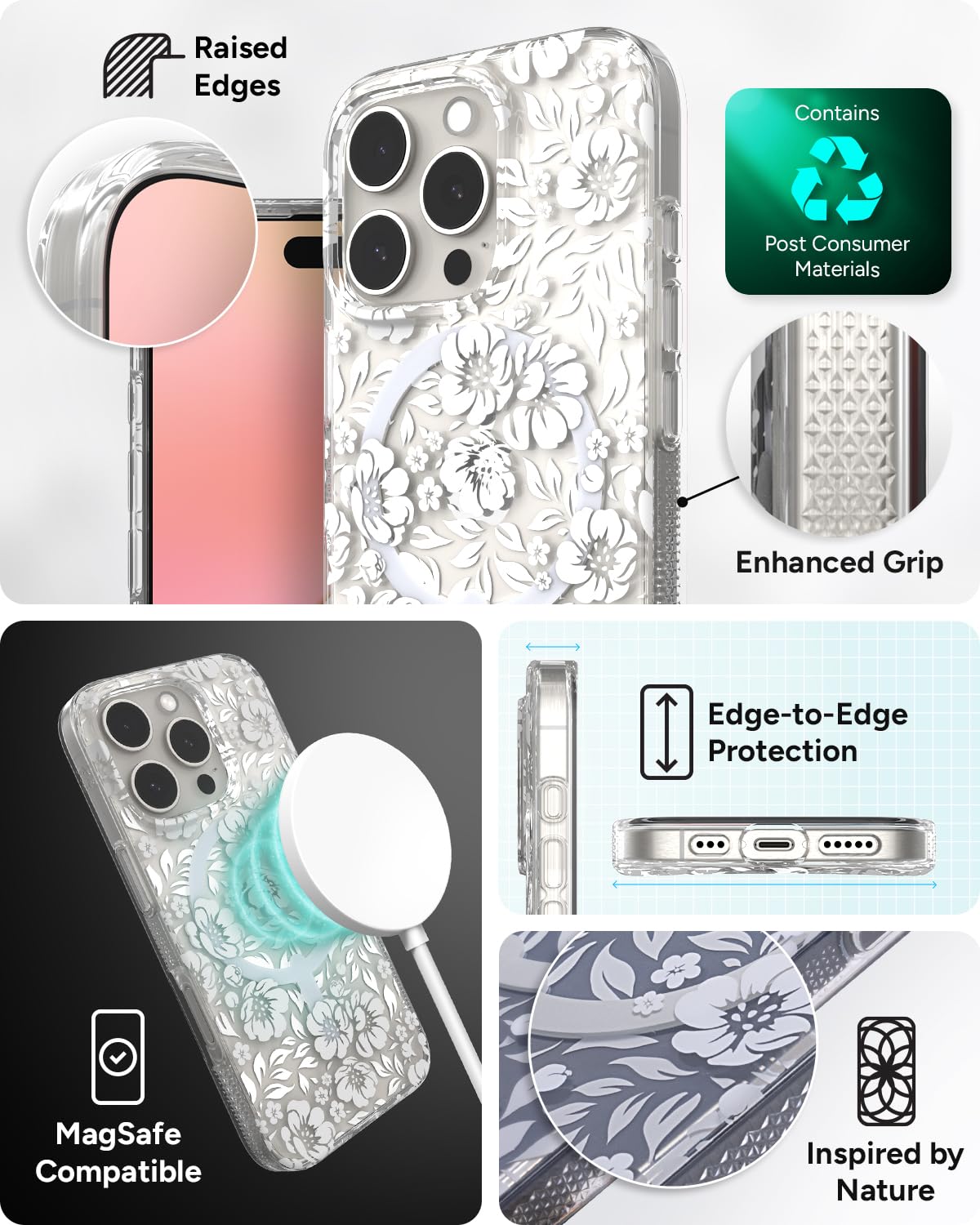 Foto 6 pulgar | Funda De Teléfono Zagg Milan Snap Para Iphone 16 Pro Con Estampado Floral Blanco - Venta Internacional.