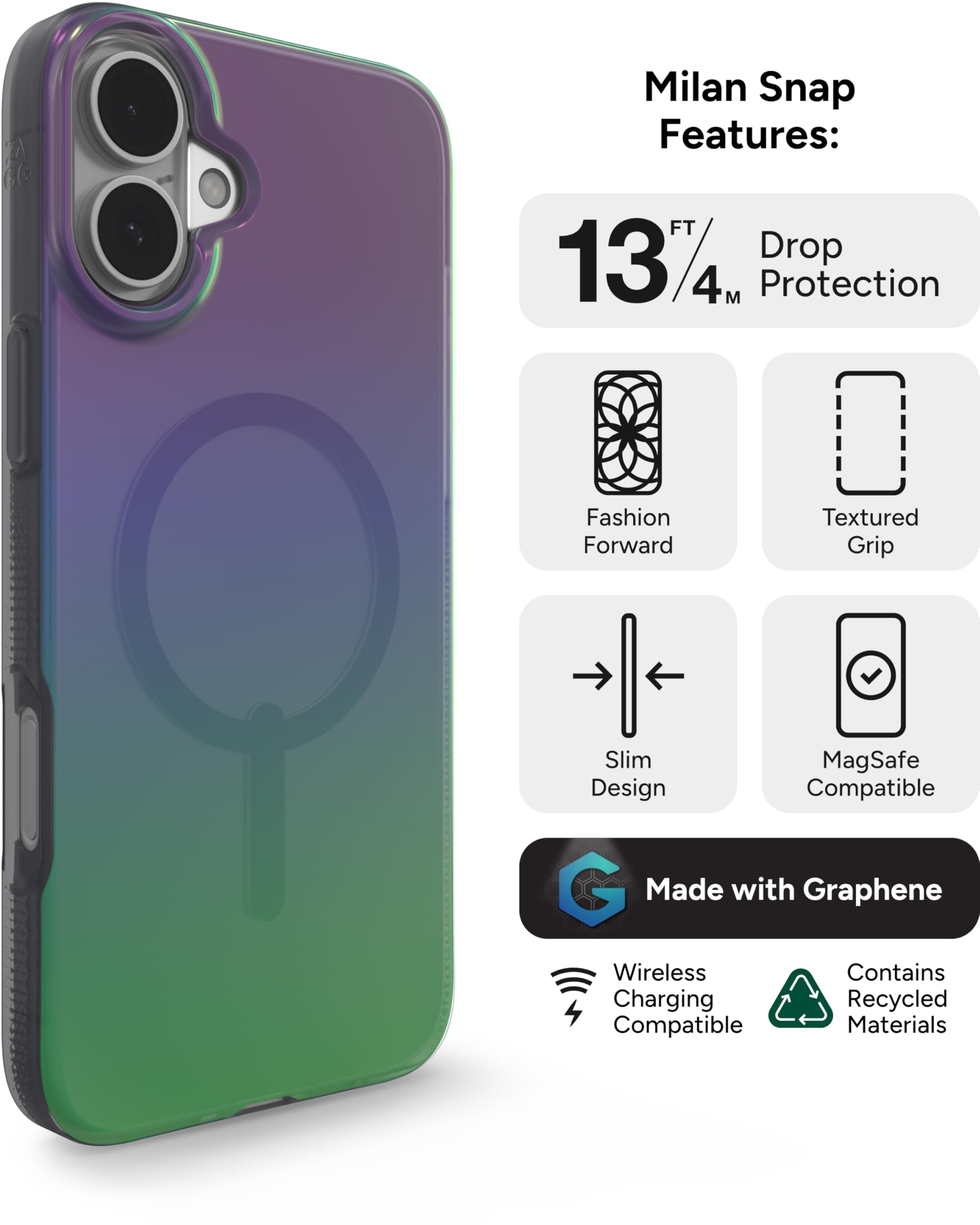 Foto 4 pulgar | Funda De Teléfono Zagg Milan Snap Para Iphone 16 Plus Que Cambia De Color - Venta Internacional.