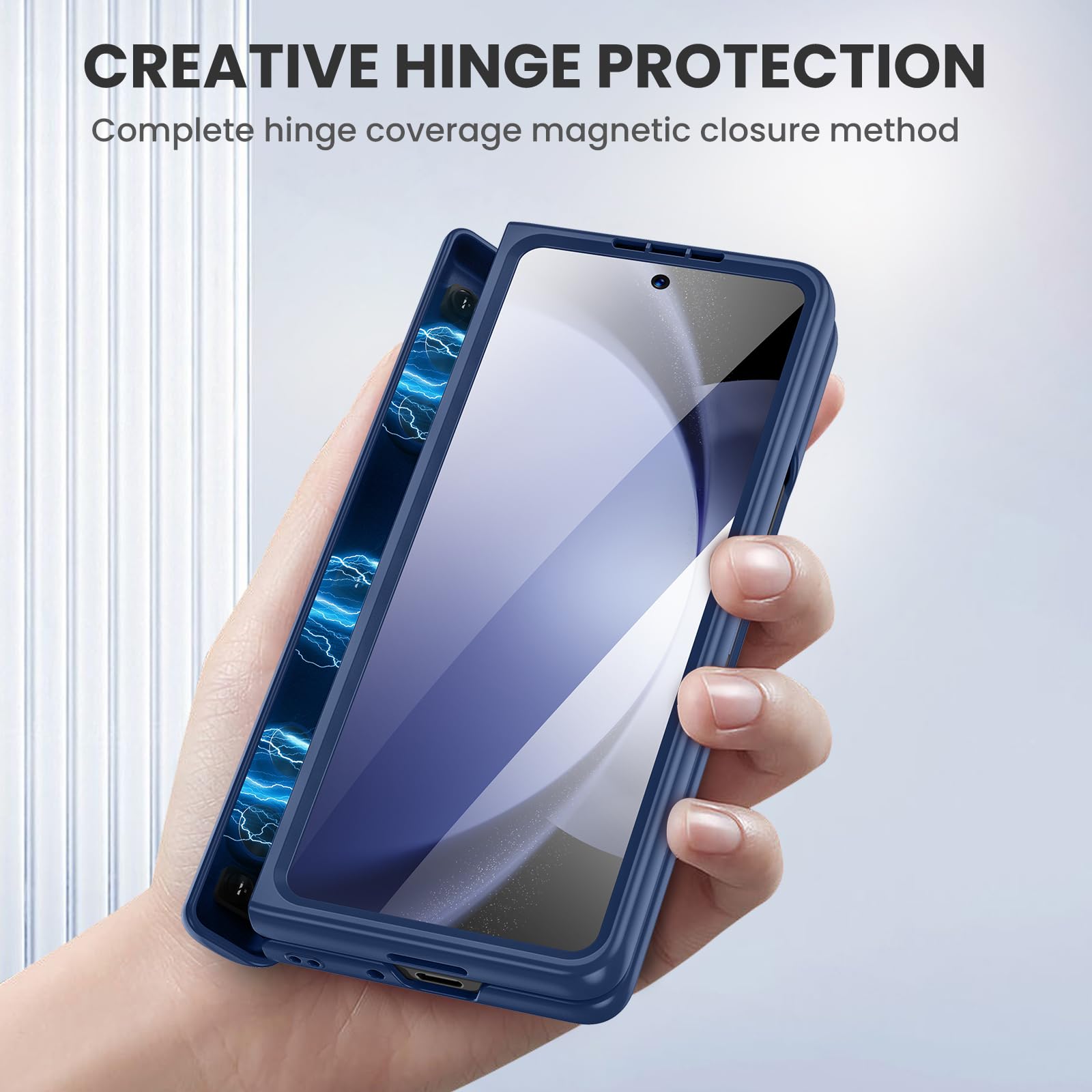 Foto 4 pulgar | Funda Ruky Stand Con Protector De Pantalla Para Samsung Galaxy Z Fold 5, Color Azul - Venta Internacional.