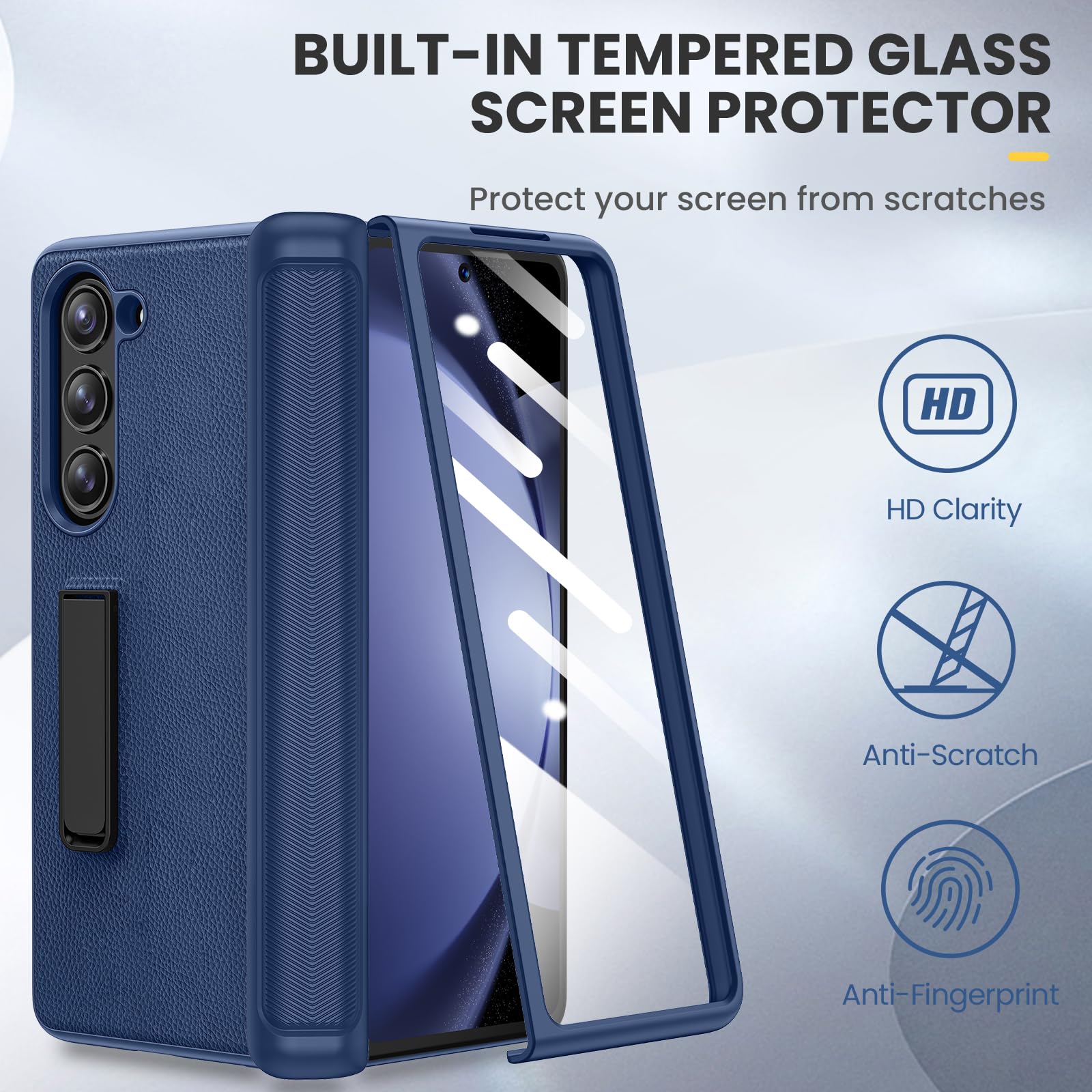 Foto 5 pulgar | Funda Ruky Stand Con Protector De Pantalla Para Samsung Galaxy Z Fold 5, Color Azul - Venta Internacional.