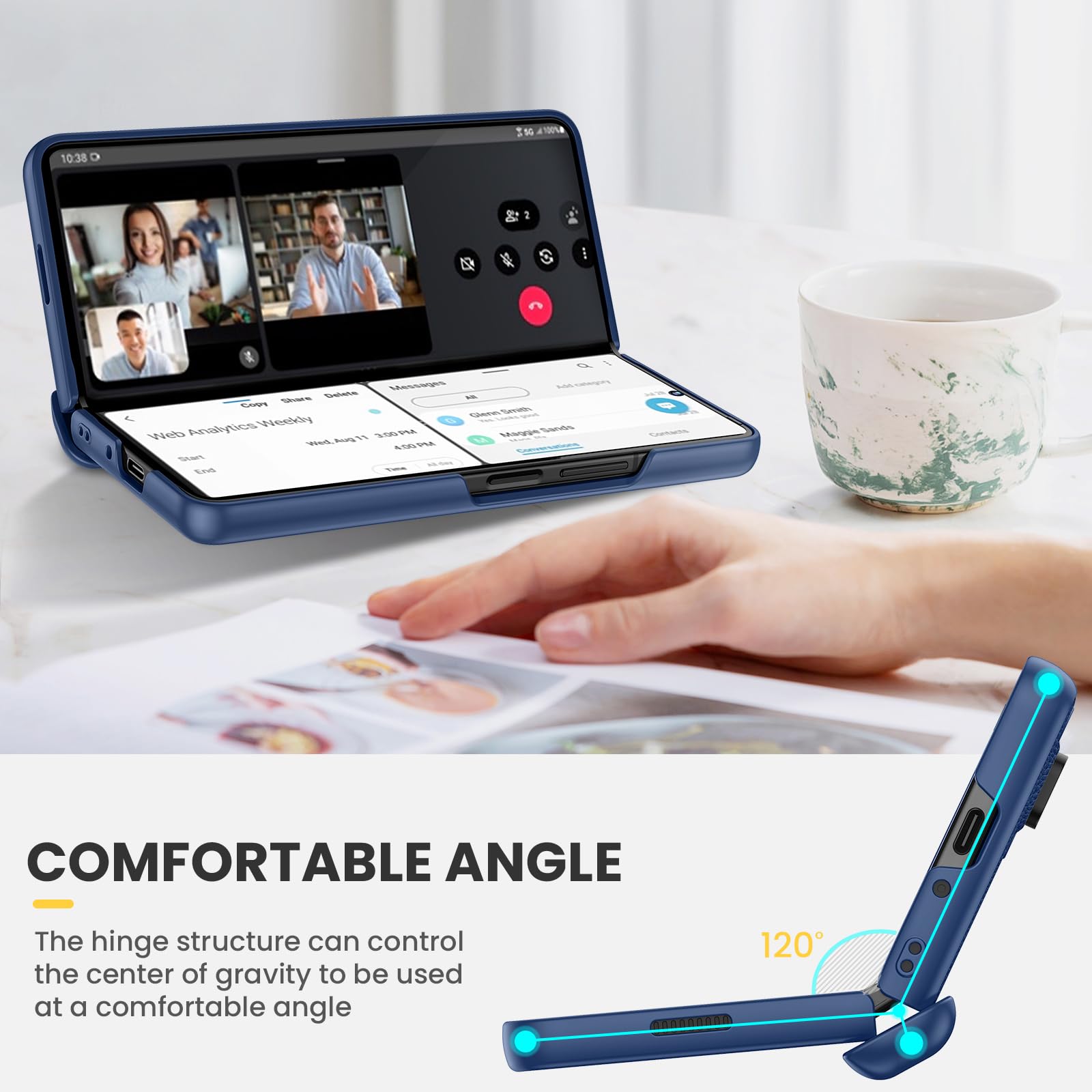 Foto 8 pulgar | Funda Ruky Stand Con Protector De Pantalla Para Samsung Galaxy Z Fold 5, Color Azul - Venta Internacional.