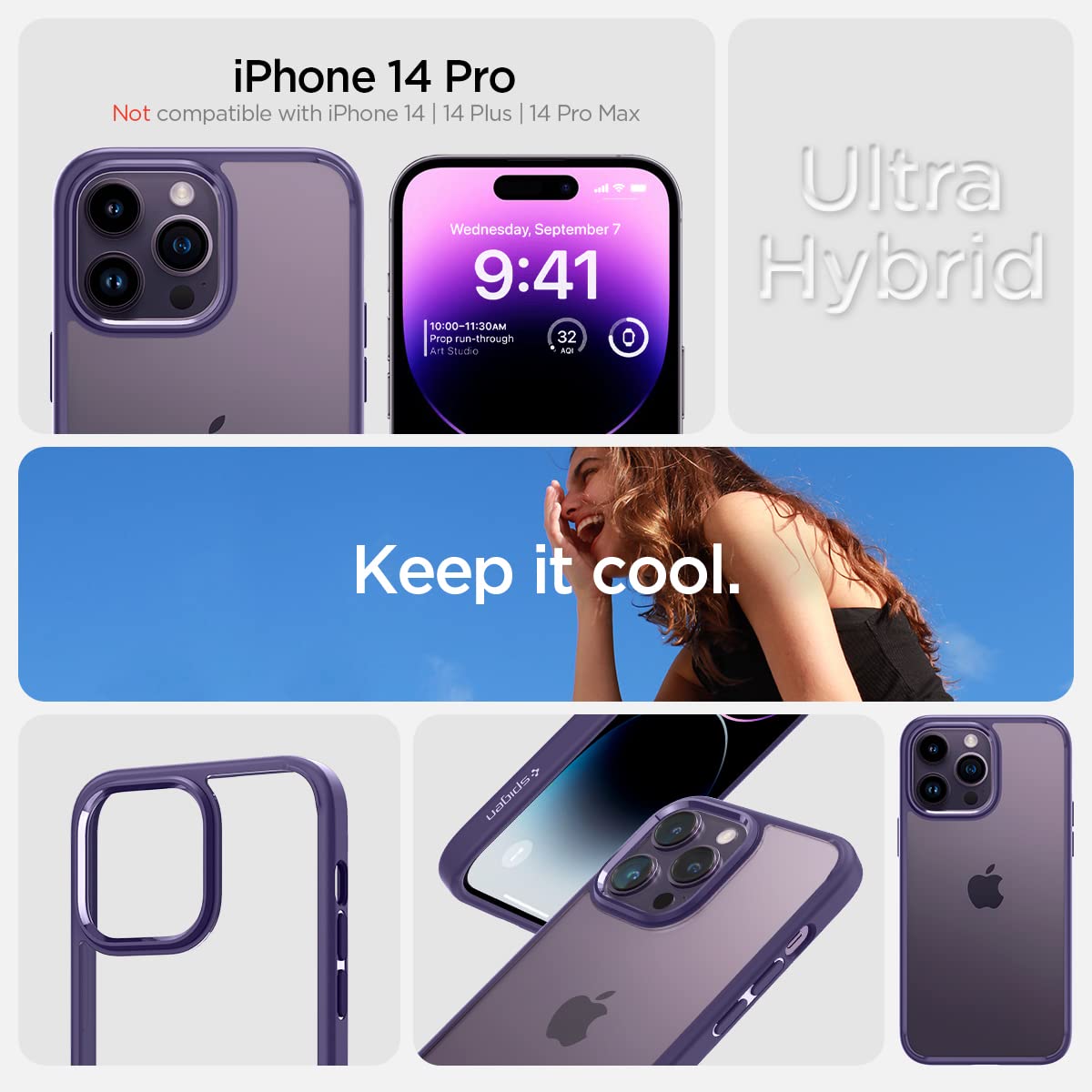 Foto 3 pulgar | Funda Spigen Ultra Hybrid Para Iphone 14 Pro, Color Morado Oscuro - Venta Internacional.