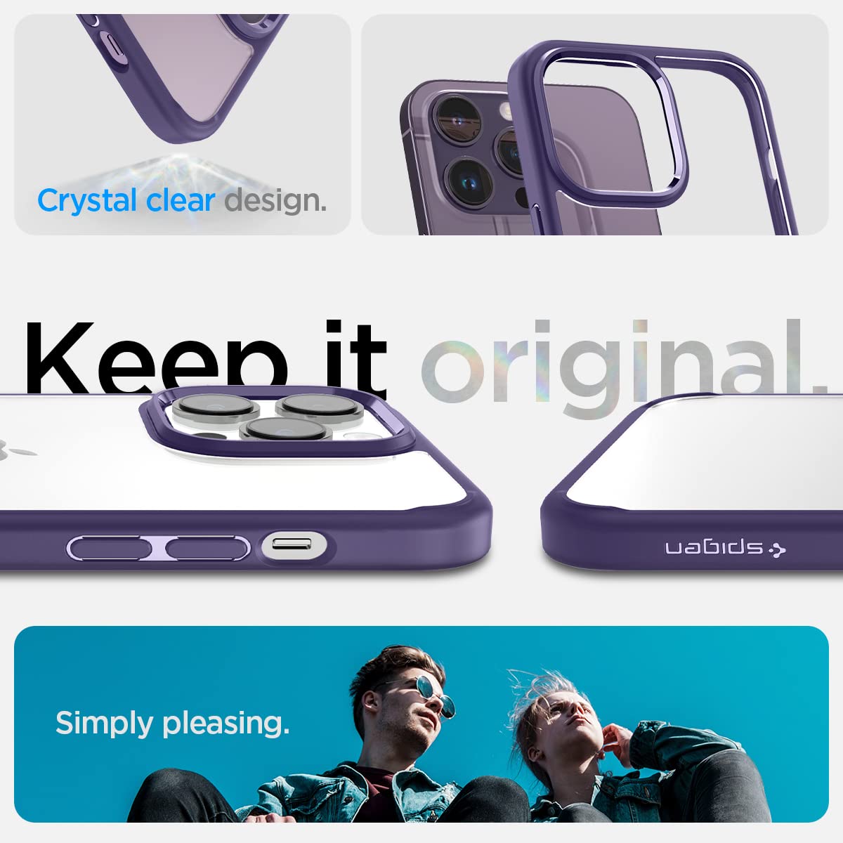 Foto 3 | Funda Spigen Ultra Hybrid Para Iphone 14 Pro, Color Morado Oscuro - Venta Internacional.