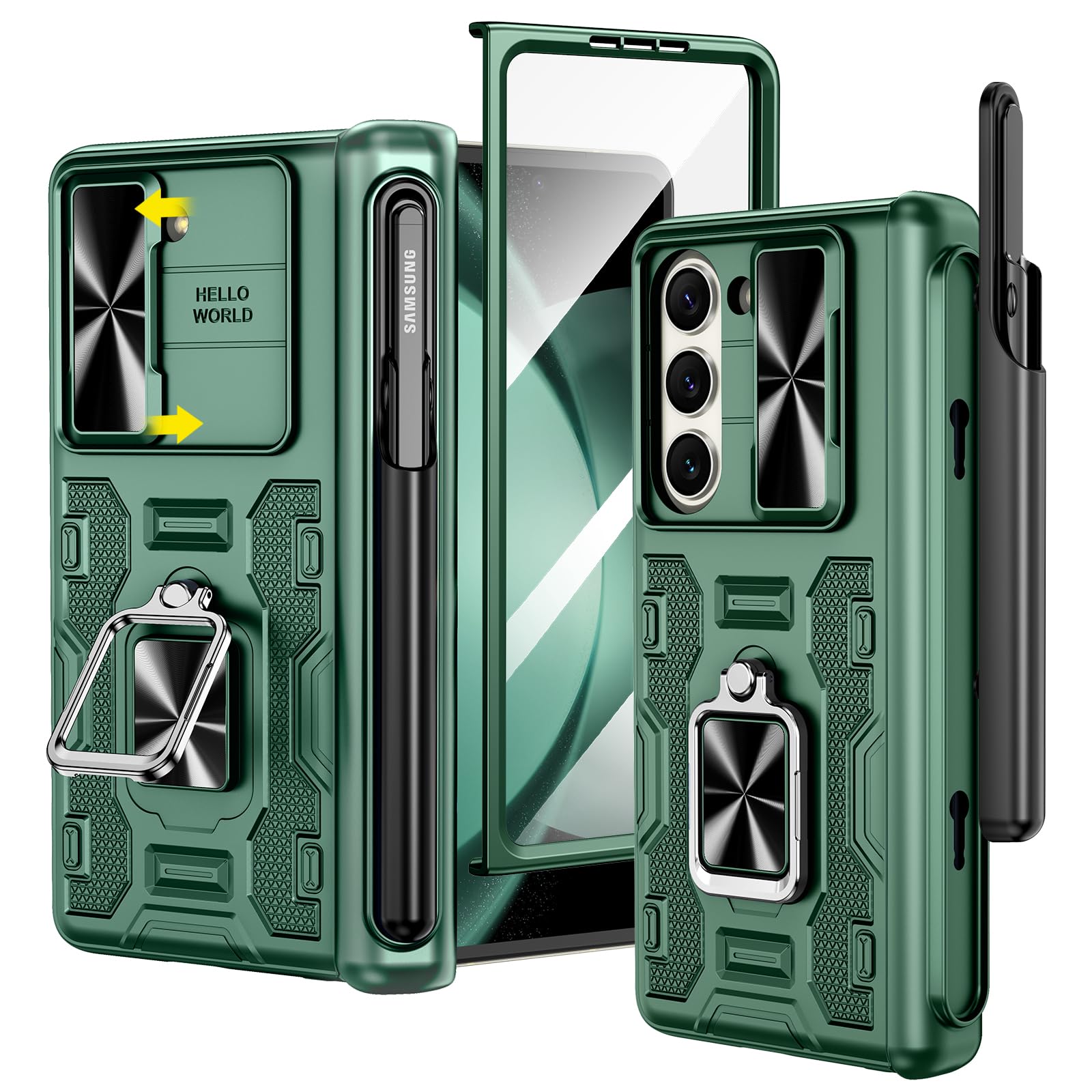 Funda Vego Para Samsung Galaxy Z Fold 5 Con Soporte Para Bolígrafos, Color Verde - Venta Internacional.