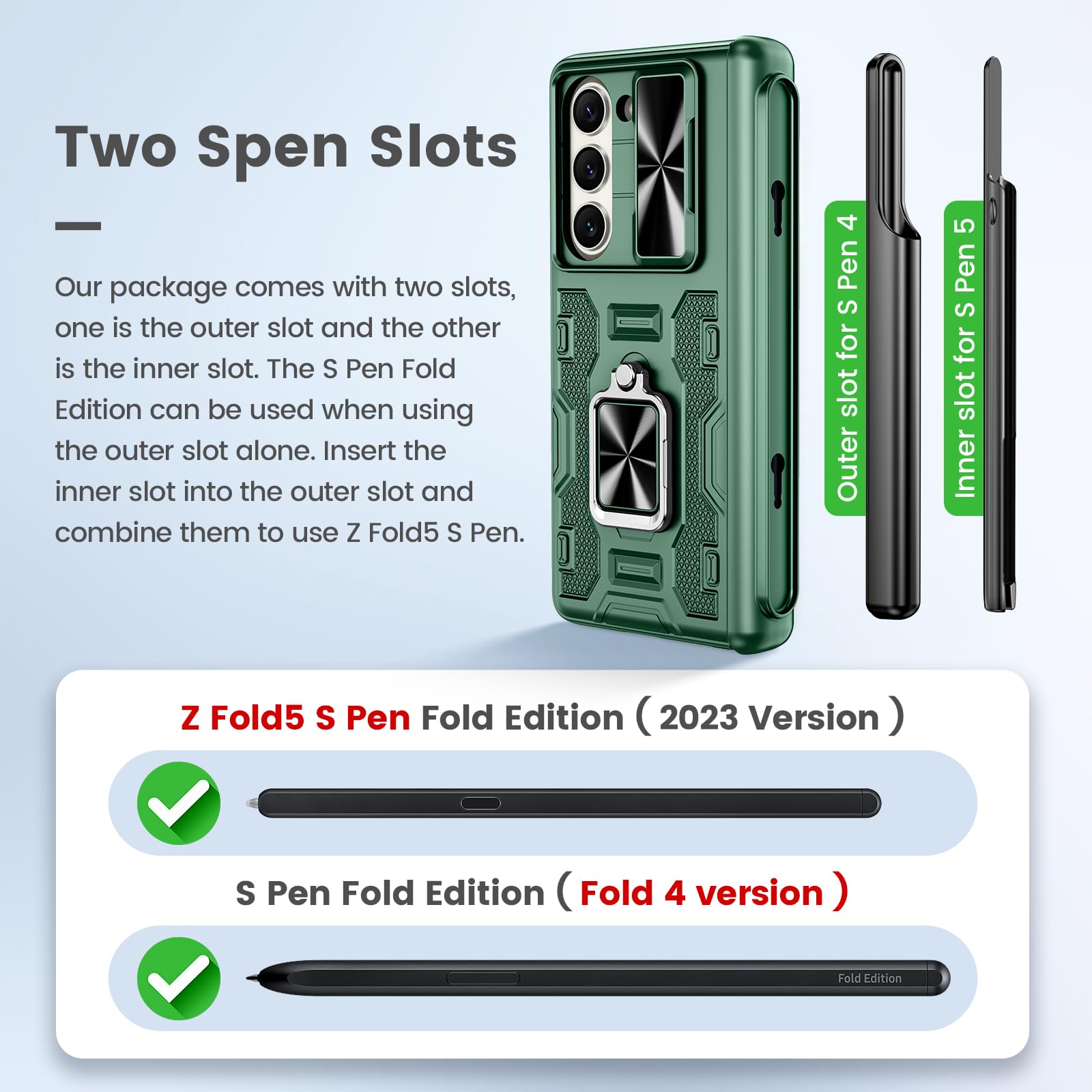 Foto 4 | Funda Vego Para Samsung Galaxy Z Fold 5 Con Soporte Para Bolígrafos, Color Verde - Venta Internacional.