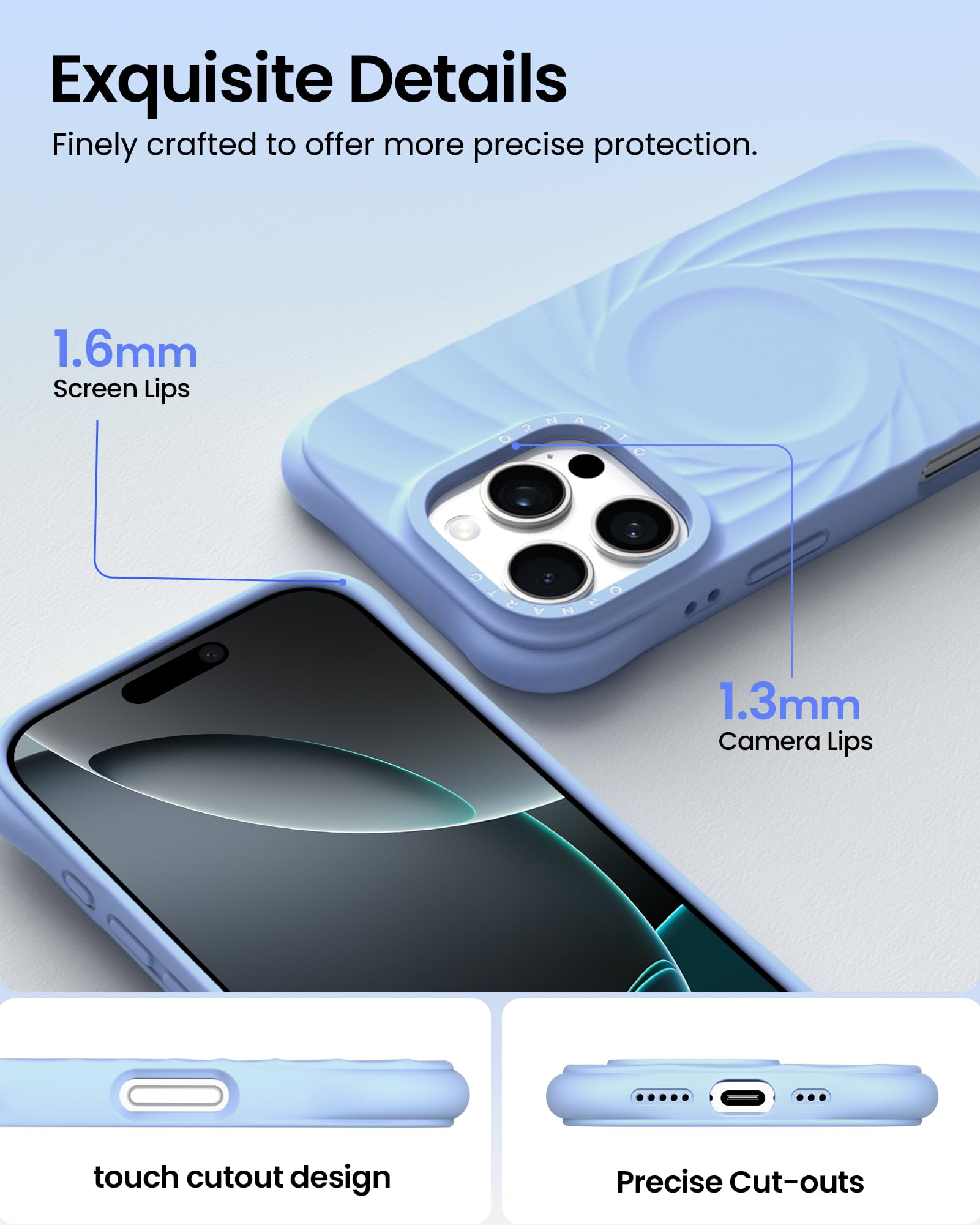 Foto 5 pulgar | Funda De Teléfono Ornarto Vortuxe Para Iphone 16 Pro Max Silicone Sky - Venta Internacional.