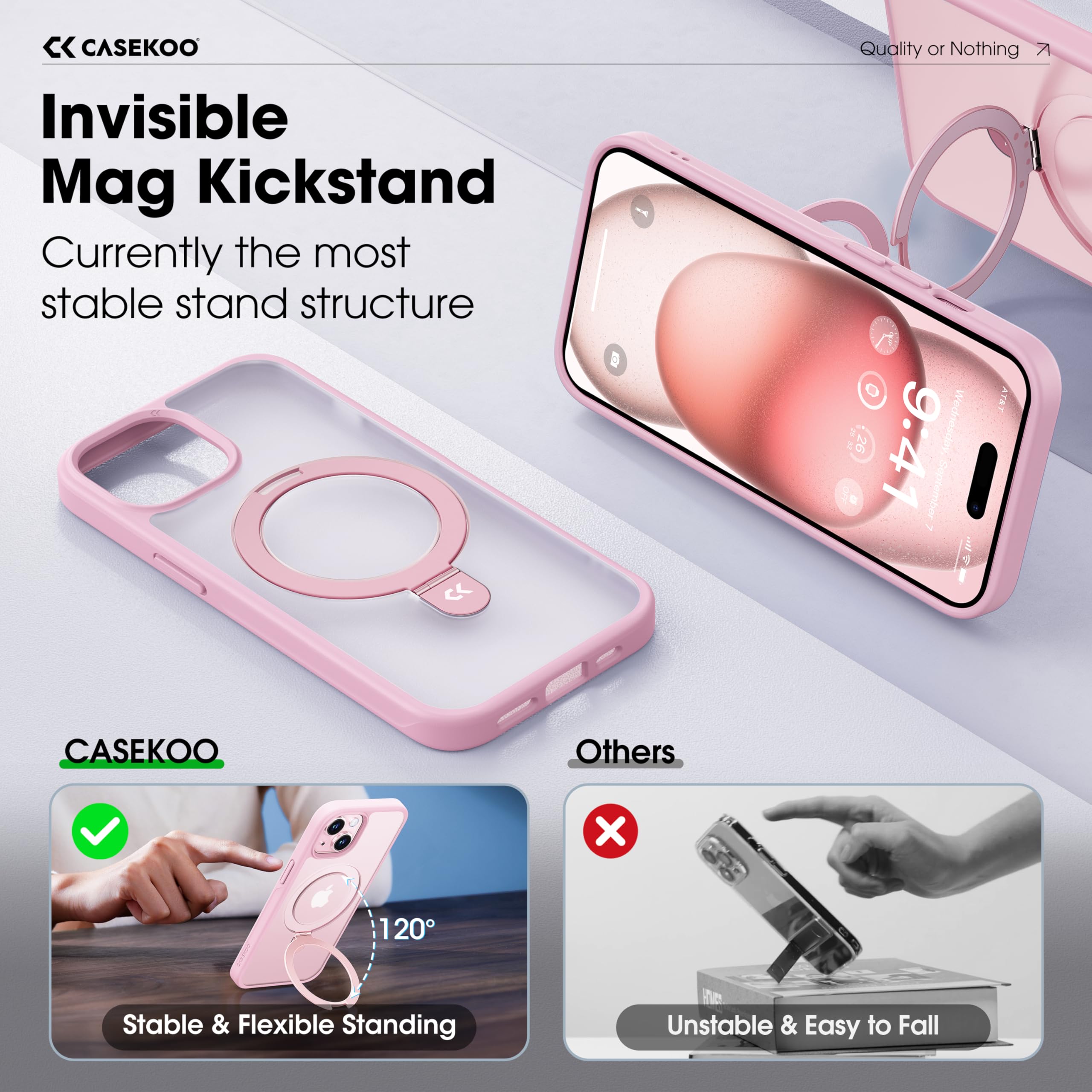 Foto 4 pulgar | Funda De Teléfono Casekoo Diseñada Para Iphone 15 Con Soporte Rosa - Venta Internacional.