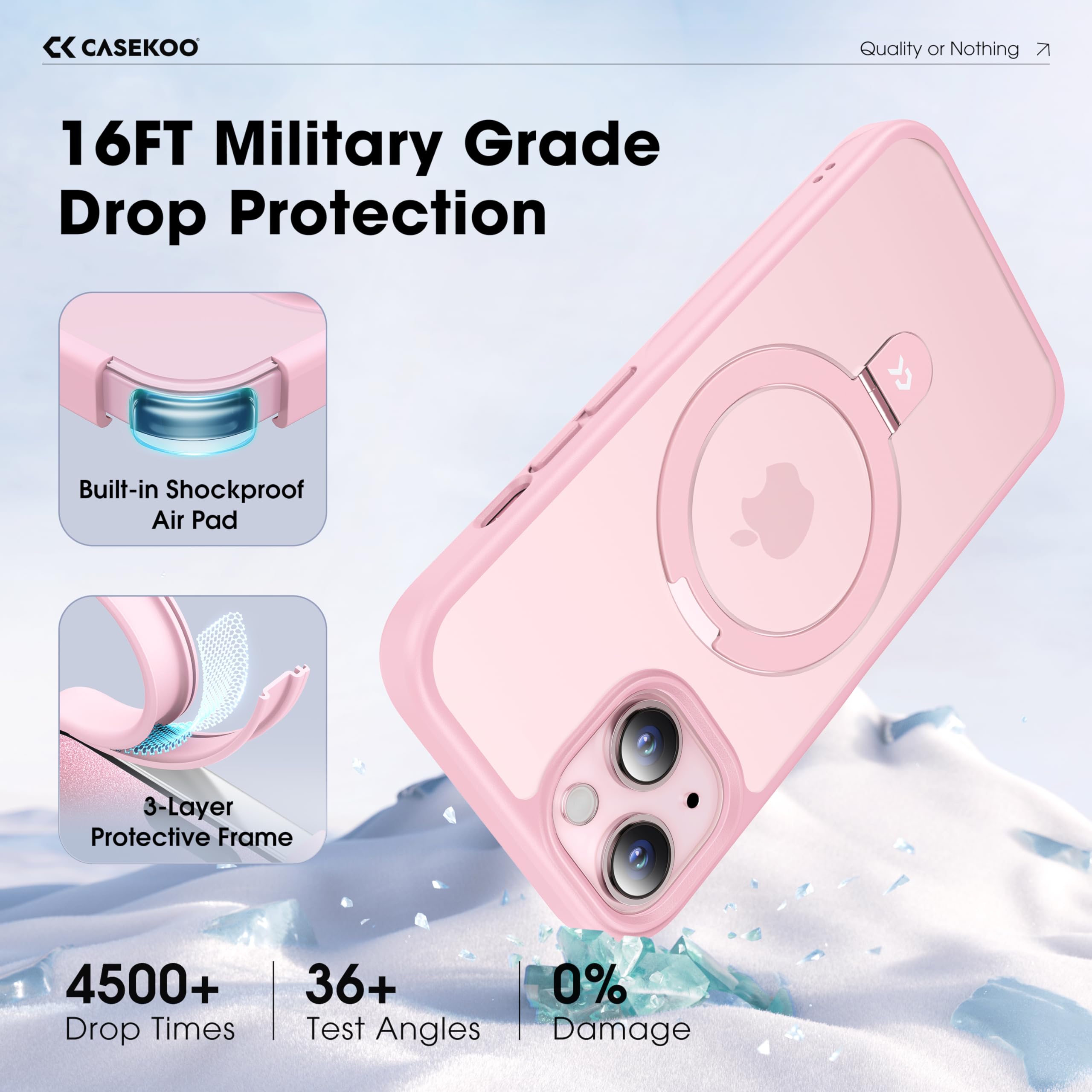 Foto 6 pulgar | Funda De Teléfono Casekoo Diseñada Para Iphone 15 Con Soporte Rosa - Venta Internacional.