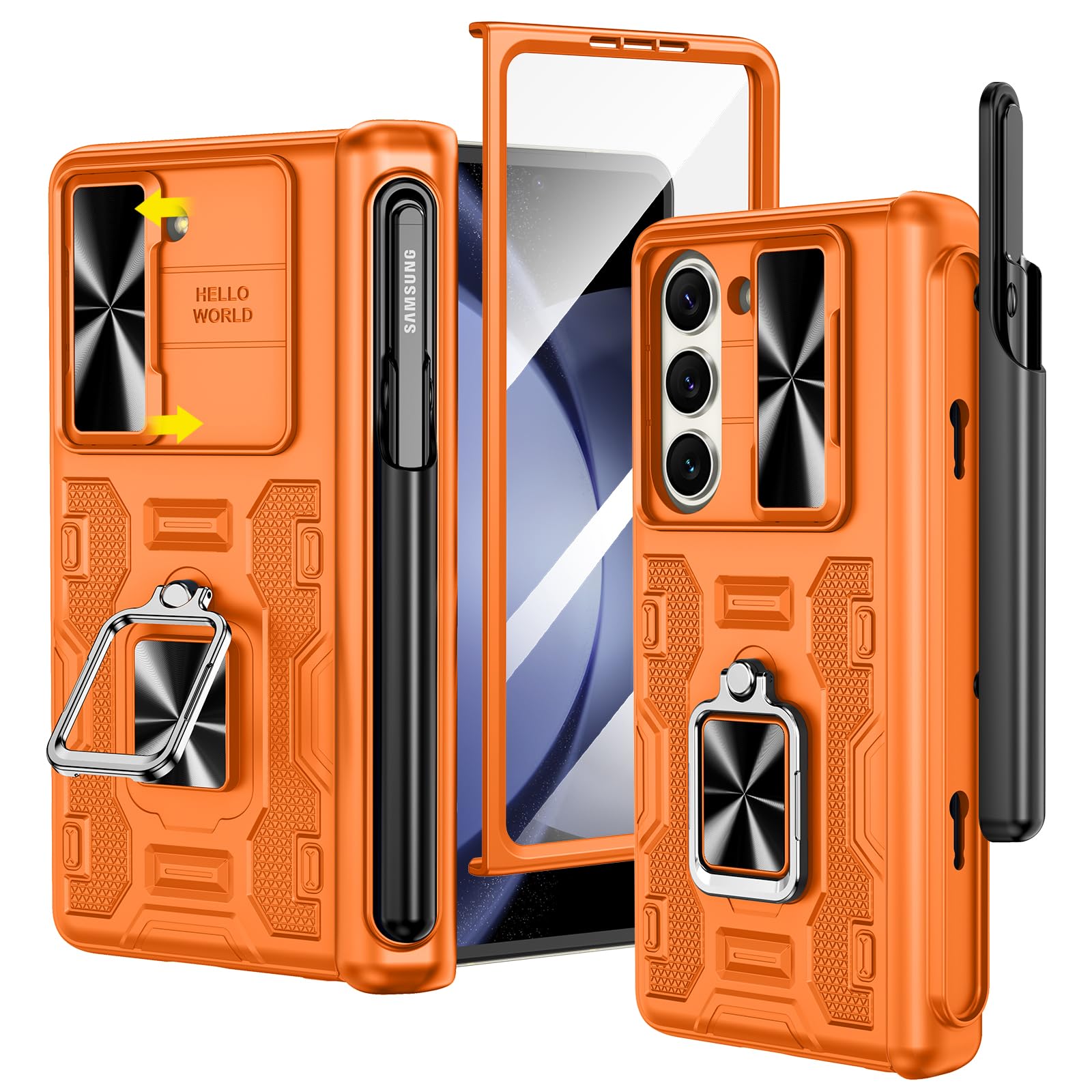 Funda Vego Para Samsung Galaxy Z Fold 5 Con Soporte Para Bolígrafos, Color Naranja - Venta Internacional.