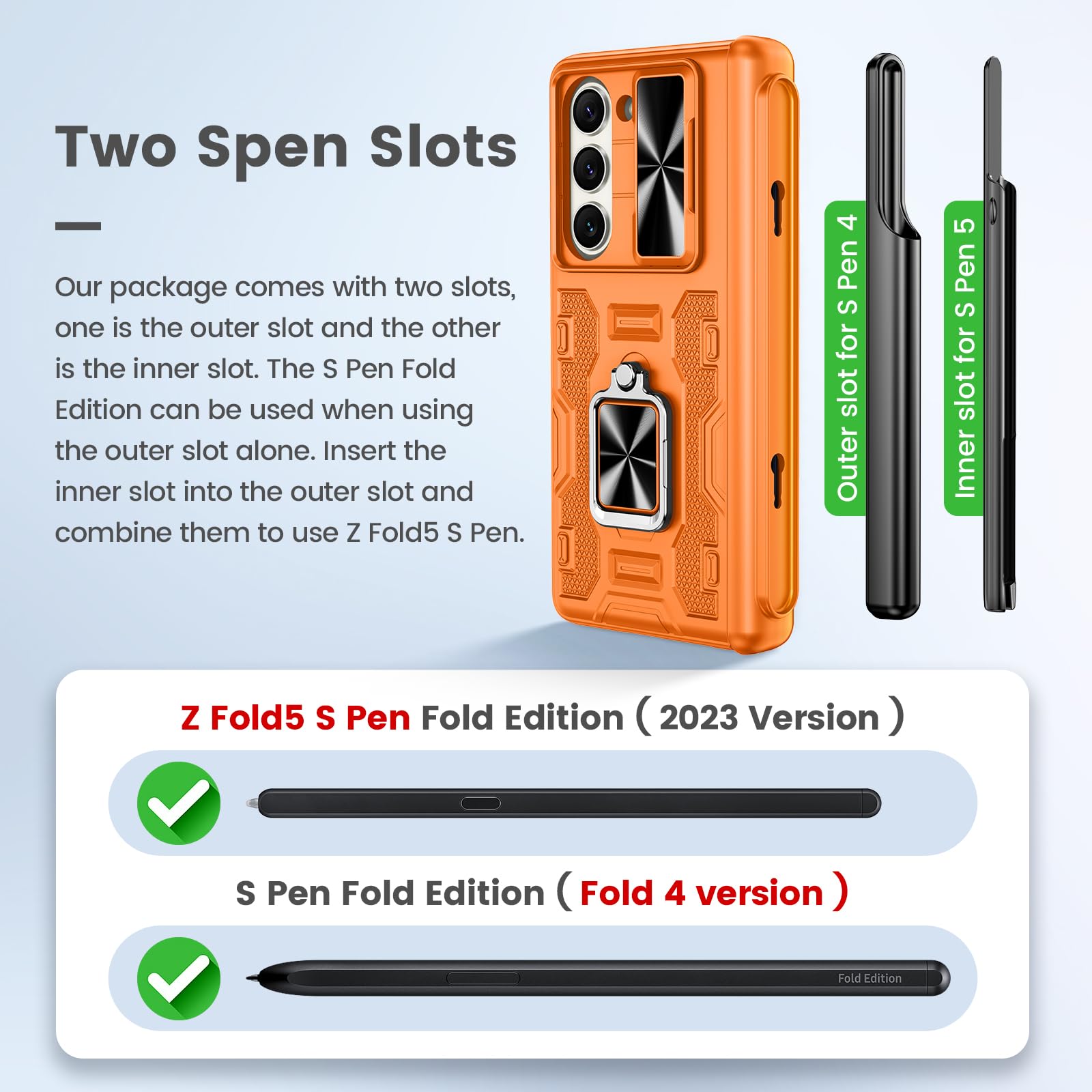 Foto 5 pulgar | Funda Vego Para Samsung Galaxy Z Fold 5 Con Soporte Para Bolígrafos, Color Naranja - Venta Internacional.
