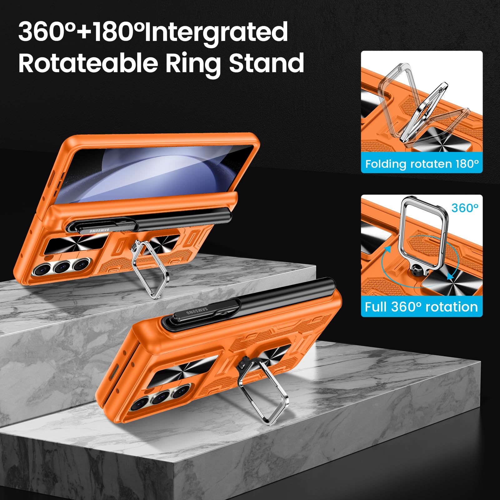 Foto 8 pulgar | Funda Vego Para Samsung Galaxy Z Fold 5 Con Soporte Para Bolígrafos, Color Naranja - Venta Internacional.