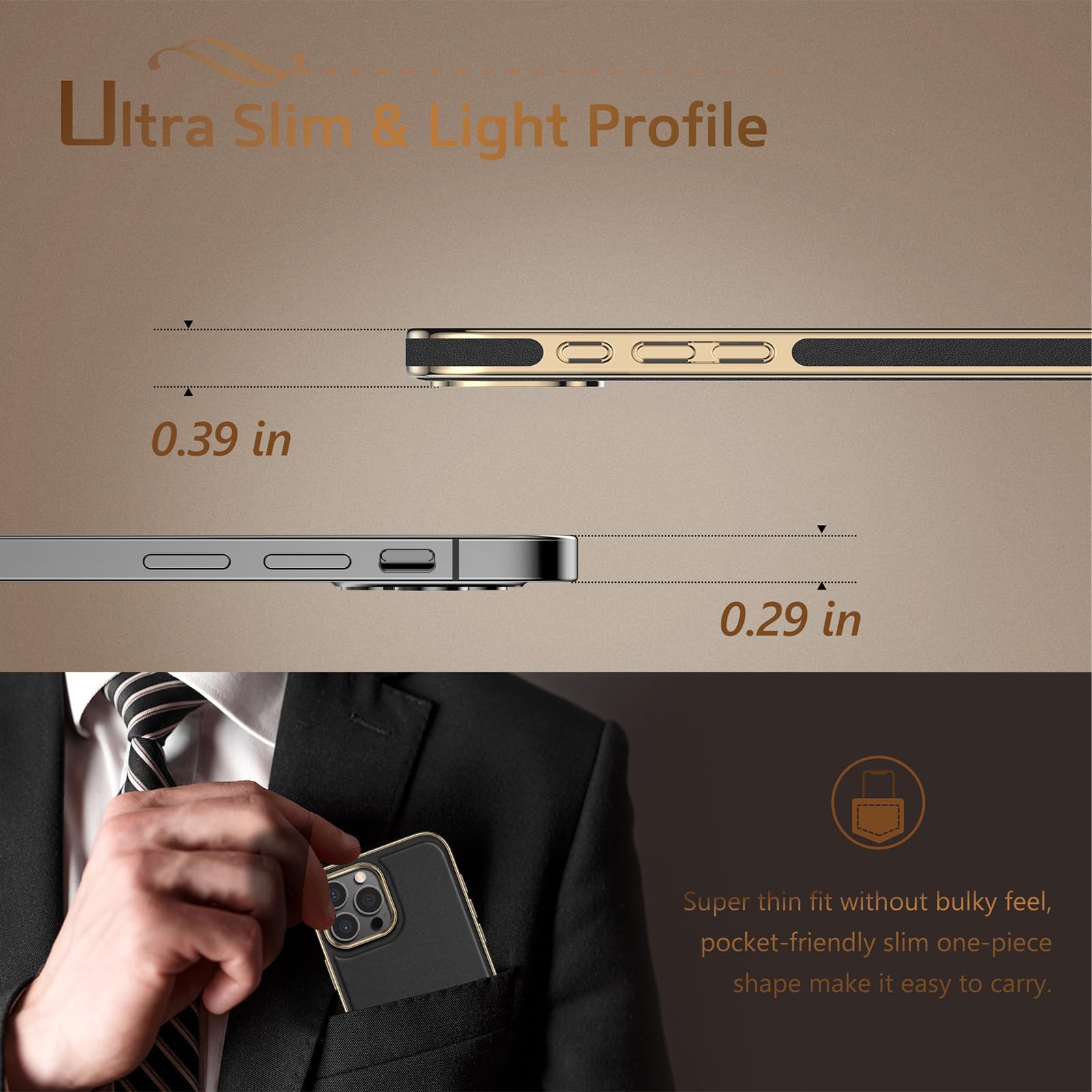 Foto 5 pulgar | Funda De Piel Lohasic Para Iphone 16 Pro Max Con Magsafe Black Gold - Venta Internacional.