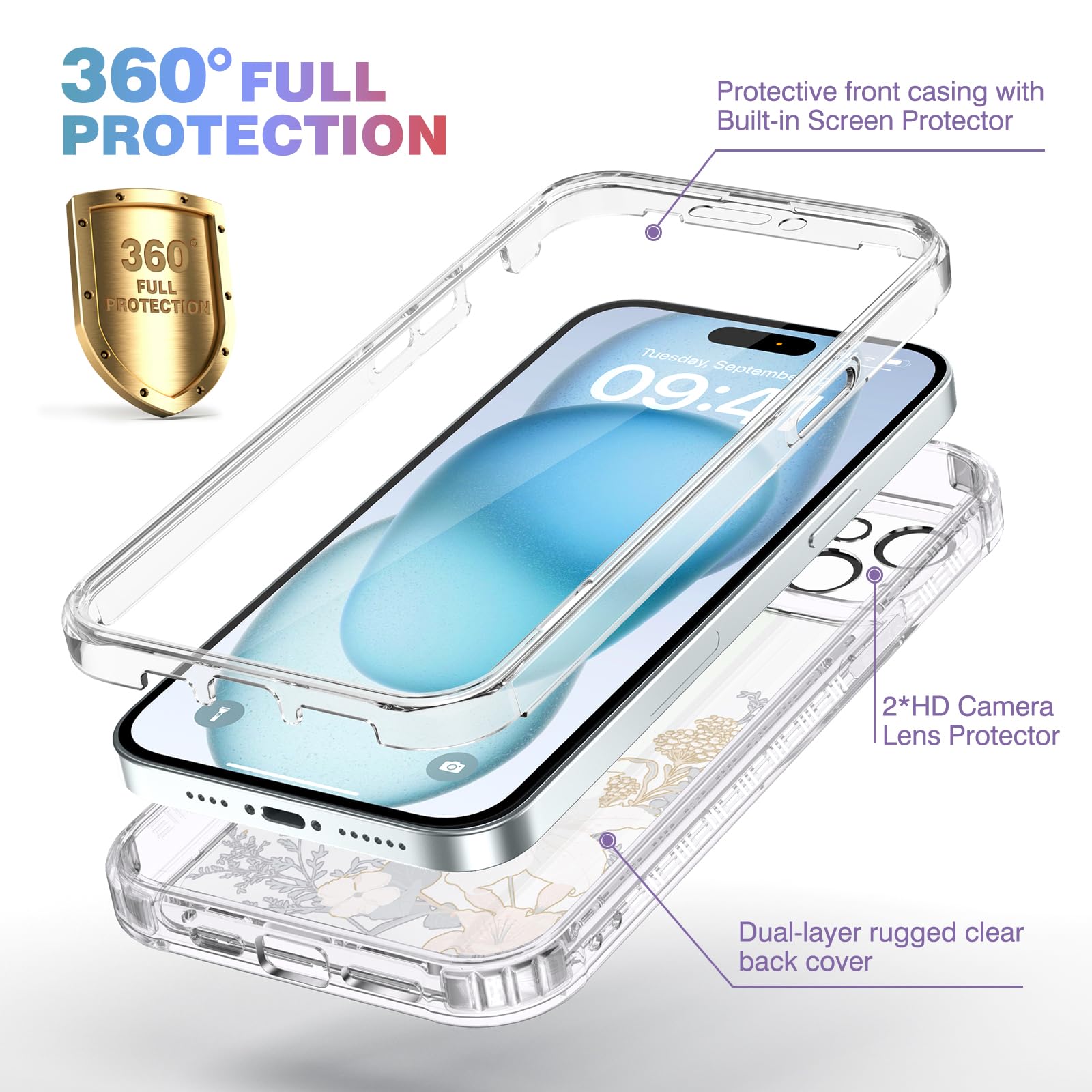 Foto 3 pulgar | Funda De Teléfono Diaclara Diseñada Para Iphone 15 6.1 Con Protector De Pantalla - Venta Internacional.