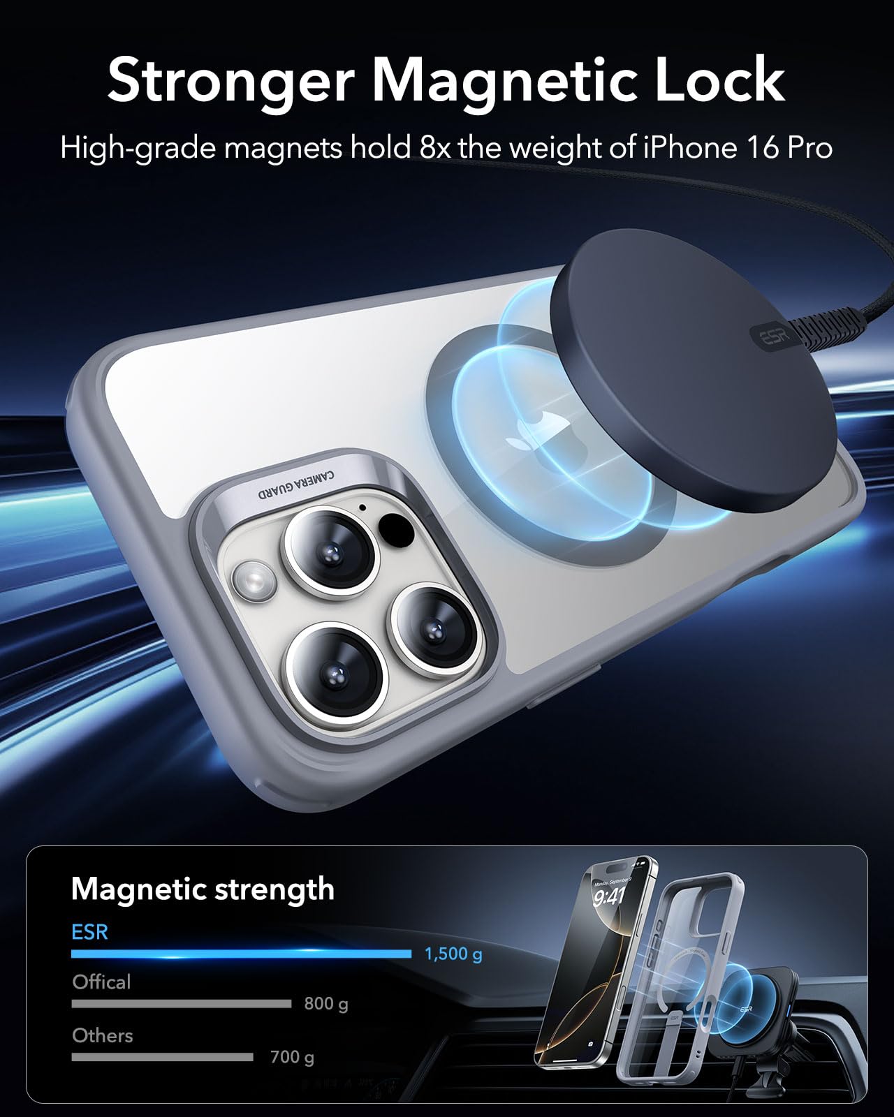 Foto 4 | Funda De Teléfono Esr Para Iphone 16 Pro Con Soporte Magsafe Clear Grey - Venta Internacional.