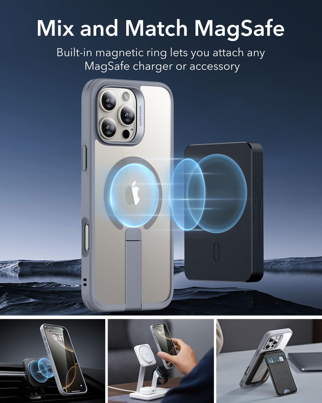 Foto 7 pulgar | Funda De Teléfono Esr Para Iphone 16 Pro Con Soporte Magsafe Clear Grey - Venta Internacional.