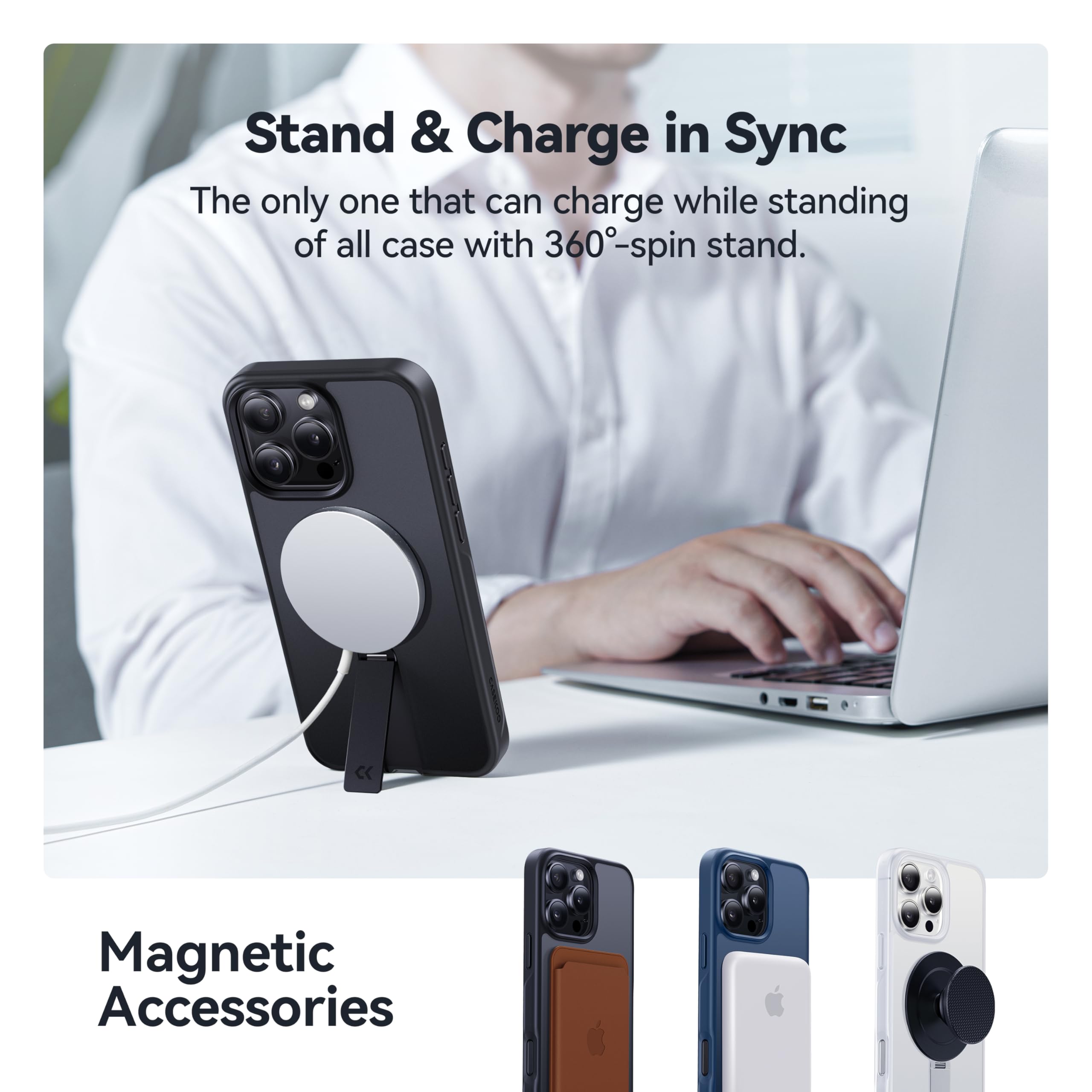 Foto 4 pulgar | Funda De Teléfono Casekoo Patentada Con Soporte Giratorio De 360° Para Iphone 16 Pro - Venta Internacional.