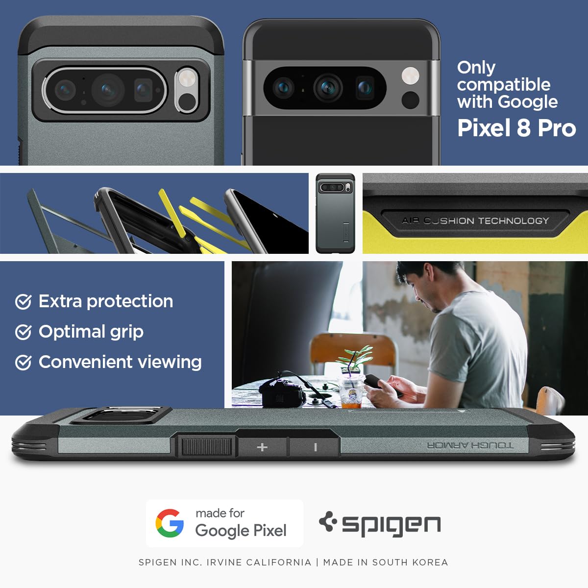 Foto 3 pulgar | Funda De Teléfono Spigen Tough Armor Para Pixel 8 Pro Con Soporte - Venta Internacional.
