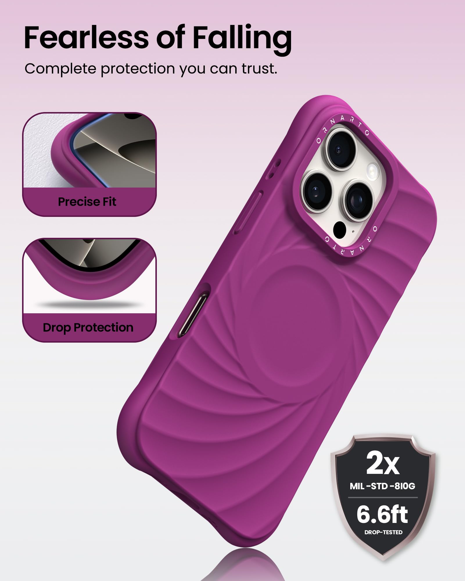 Foto 4 pulgar | Funda De Teléfono Ornarto Vortuxe Para Iphone 16 Pro Max Fucsia - Venta Internacional.