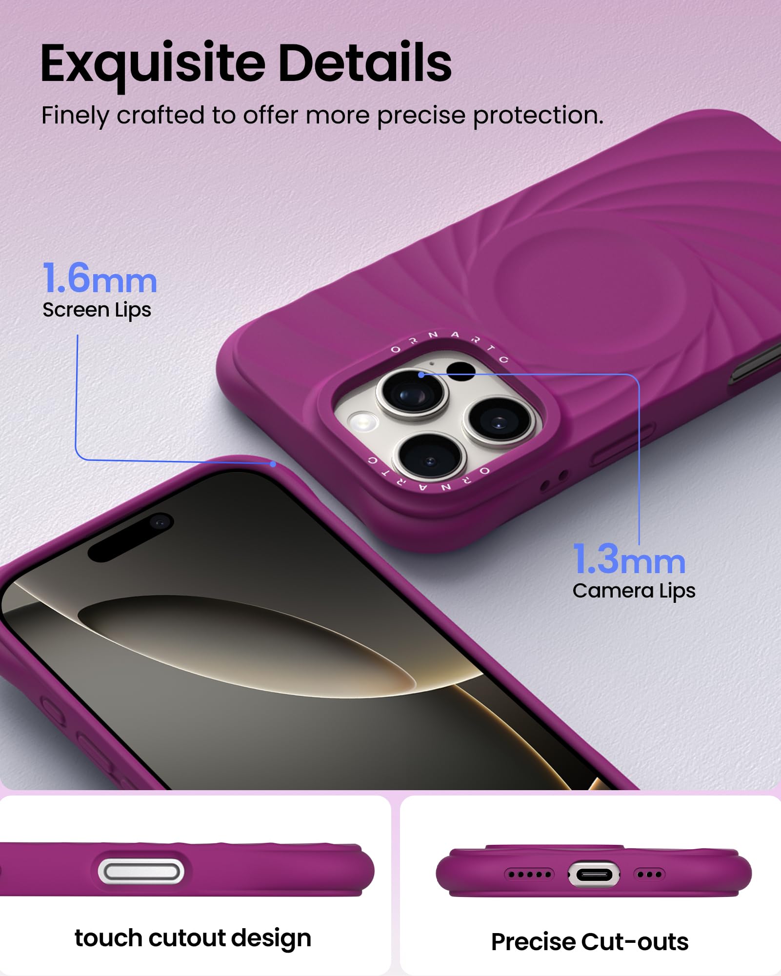 Foto 5 pulgar | Funda De Teléfono Ornarto Vortuxe Para Iphone 16 Pro Max Fucsia - Venta Internacional.