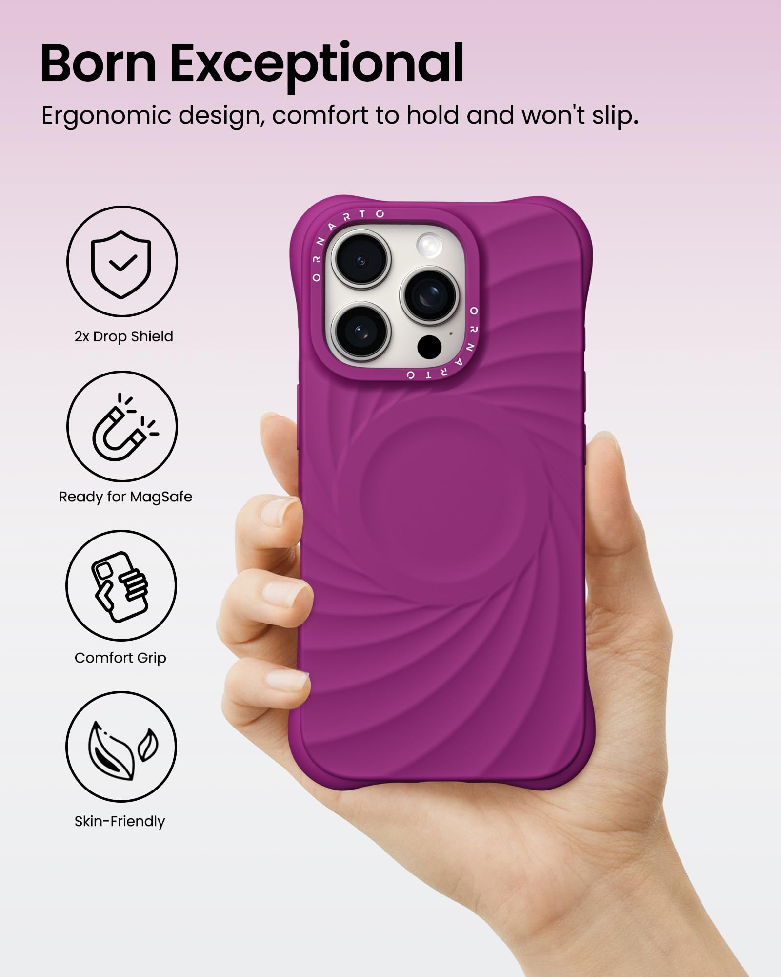 Foto 6 pulgar | Funda De Teléfono Ornarto Vortuxe Para Iphone 16 Pro Max Fucsia - Venta Internacional.