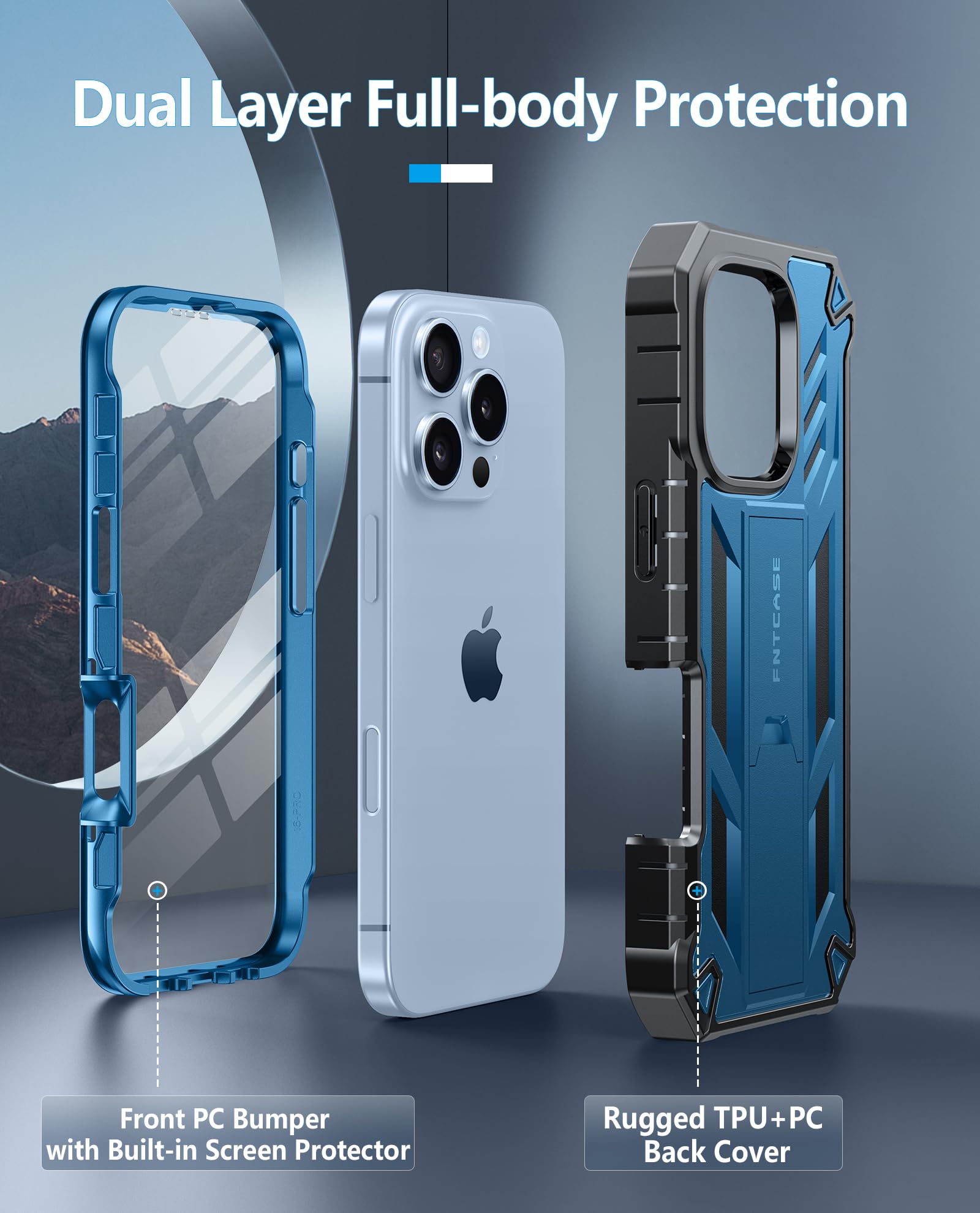 Foto 4 pulgar | Funda De Teléfono Fntcase Para Iphone 16 Pro De 6.3 Pulgadas Con Soporte Azul - Venta Internacional.