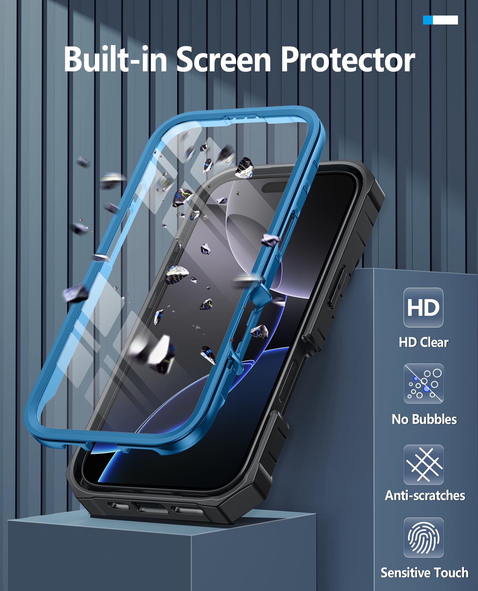 Foto 6 pulgar | Funda De Teléfono Fntcase Para Iphone 16 Pro De 6.3 Pulgadas Con Soporte Azul - Venta Internacional.