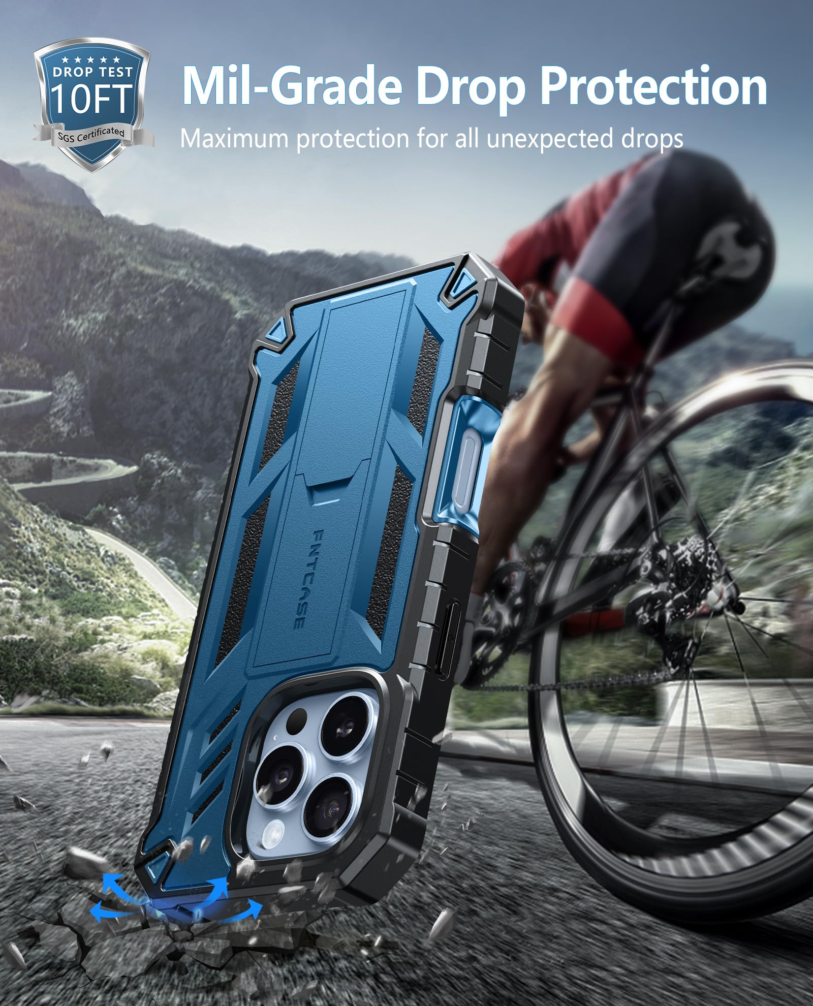 Foto 6 | Funda De Teléfono Fntcase Para Iphone 16 Pro De 6.3 Pulgadas Con Soporte Azul - Venta Internacional.