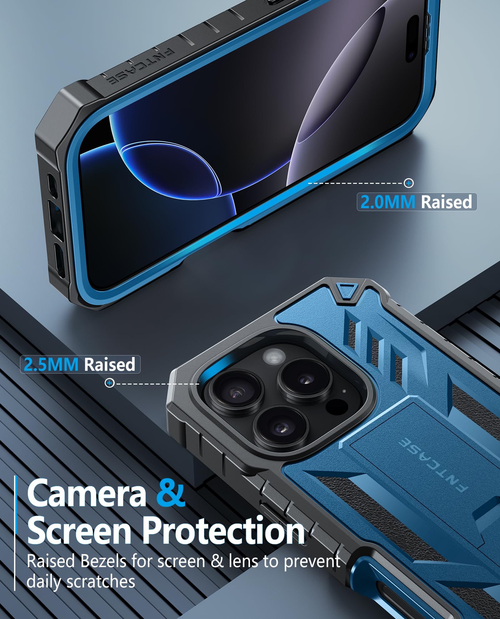 Foto 8 pulgar | Funda De Teléfono Fntcase Para Iphone 16 Pro De 6.3 Pulgadas Con Soporte Azul - Venta Internacional.