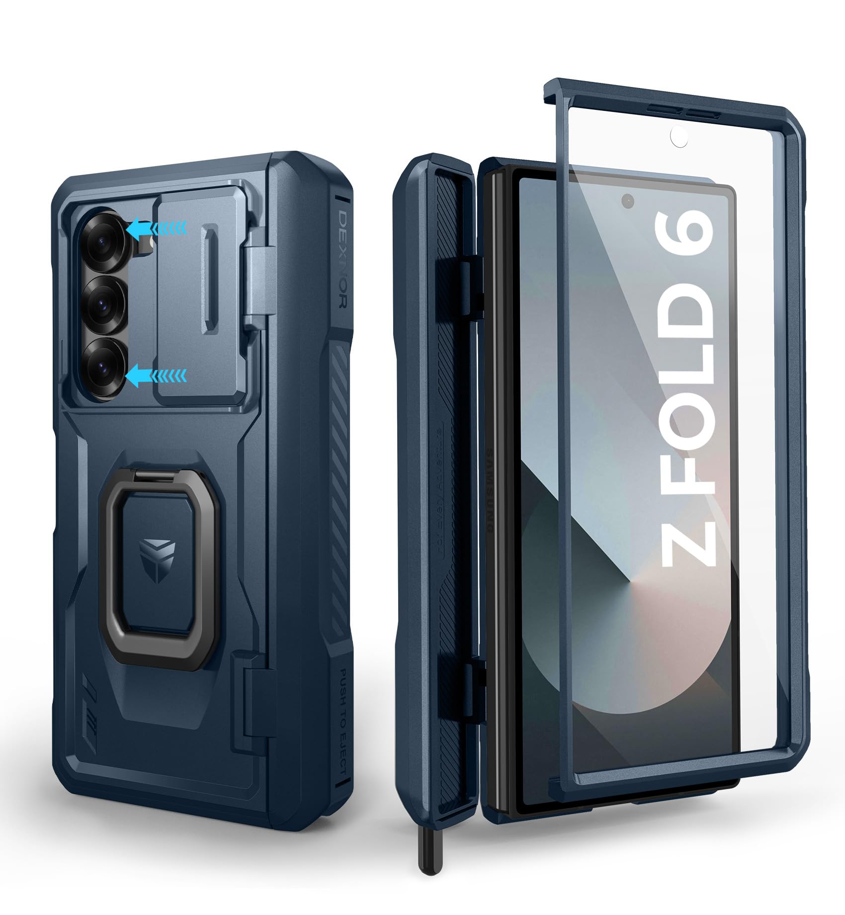 Funda Dexnor Para Samsung Galaxy Z Fold 6 Con Soporte Para Anillos, Color Azul Marino - Venta Internacional.