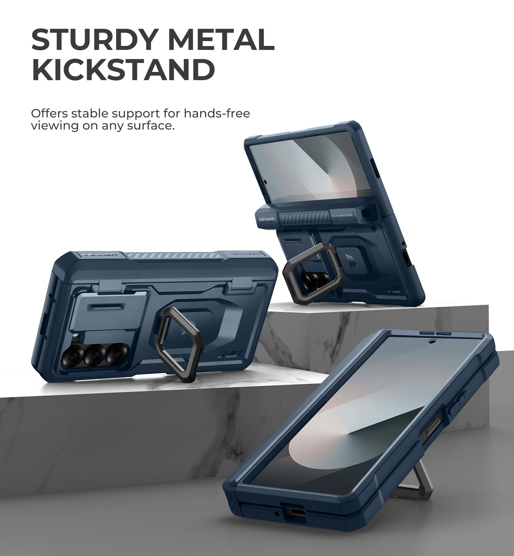 Foto 6 pulgar | Funda Dexnor Para Samsung Galaxy Z Fold 6 Con Soporte Para Anillos, Color Azul Marino - Venta Internacional.